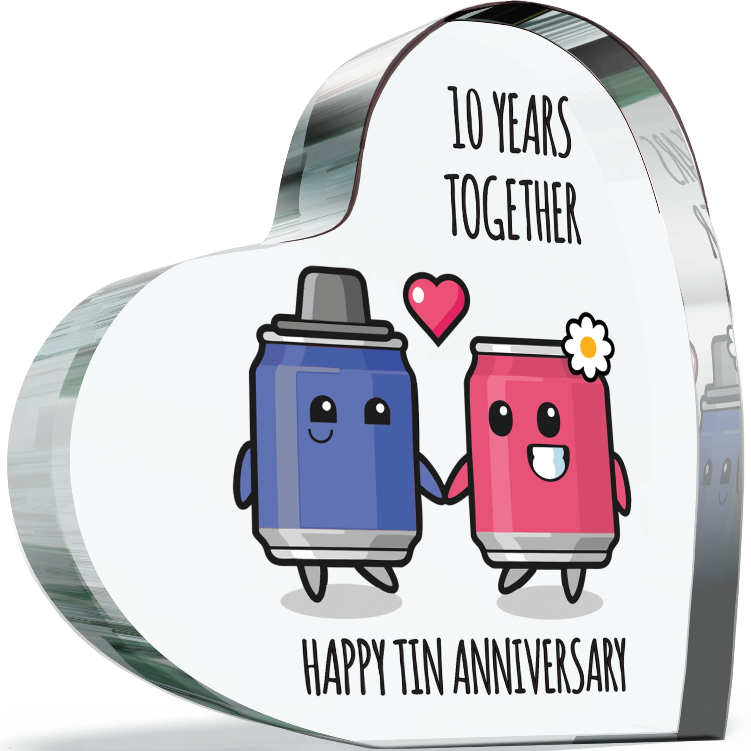 Giftzie Women's 10 Th Anniversary Plaque Gifts For Wife Husband - Happy Tin Anniversary - I Love You Romantic Acrylic Heart Gift For Men, 0Mm X 0Mm Present For Couples Tenth Wedding Anniversaries