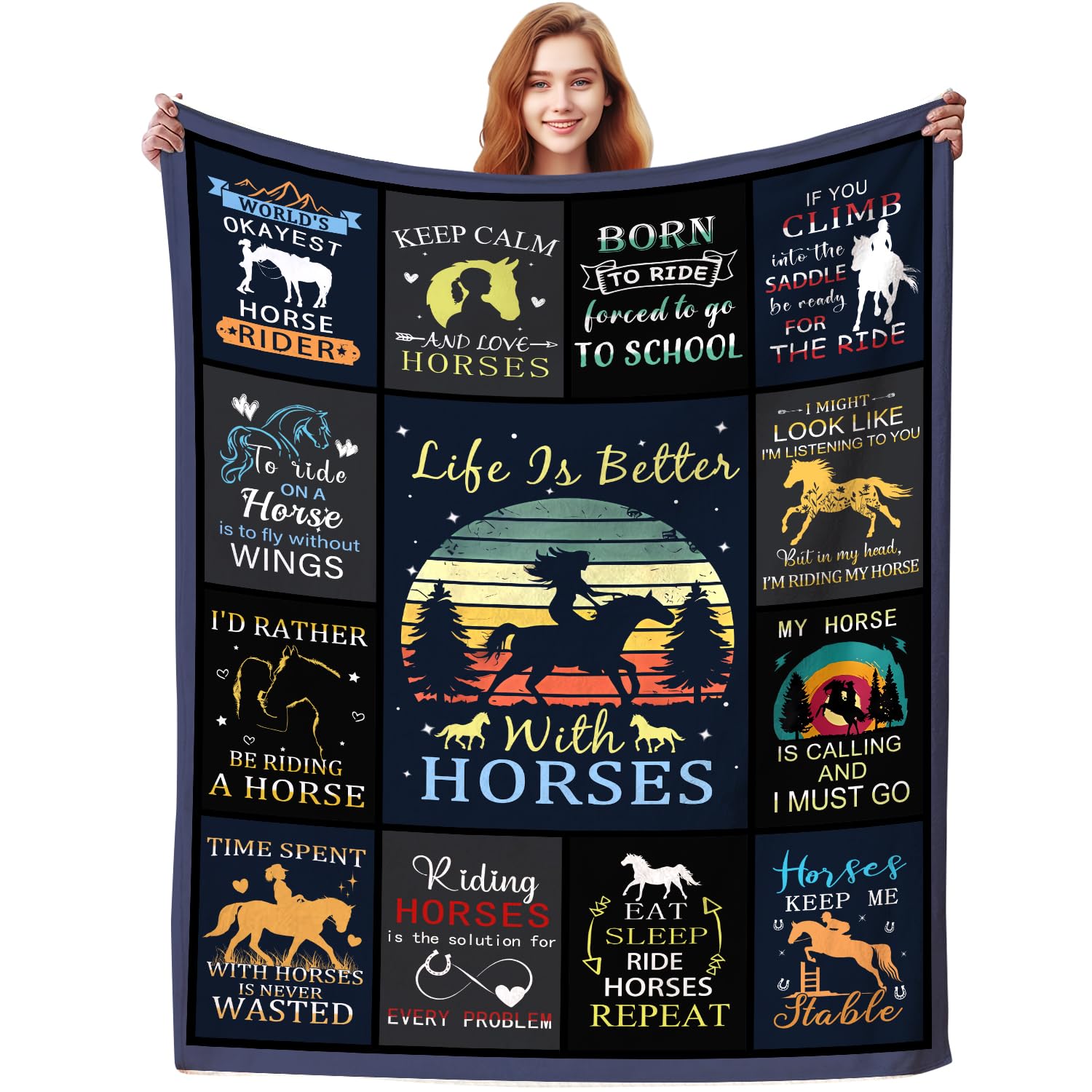 Horse Blanket Gifts for Girls Women,Soft Cozy Horses Blankets and Throws Bed Bedding,Funny Horse Themed Equestrian Gifts for Horses Lovers Kids 50"X40"