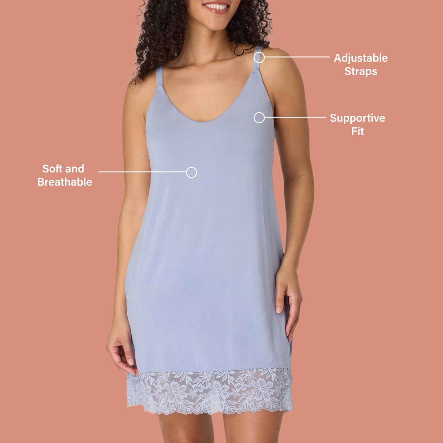 Bali Women's Nightgown Chemise, Breathe Lace-Trim Nightgowns for Women with Adjustable Straps, Breathable Chemise Gown - Image 4