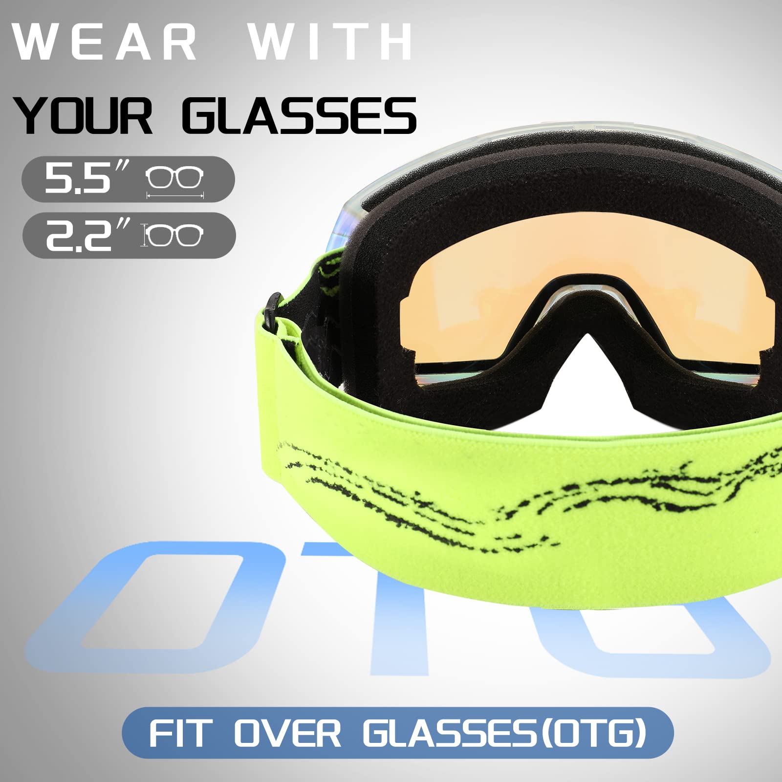 FEISEDY Masques de Ski Hommes & Femmes, Anti-Buée, Protection UV B2960 | Design OTG, Adaptés à la Neige, Masques de Snowboard pour Porteurs de Lunettes