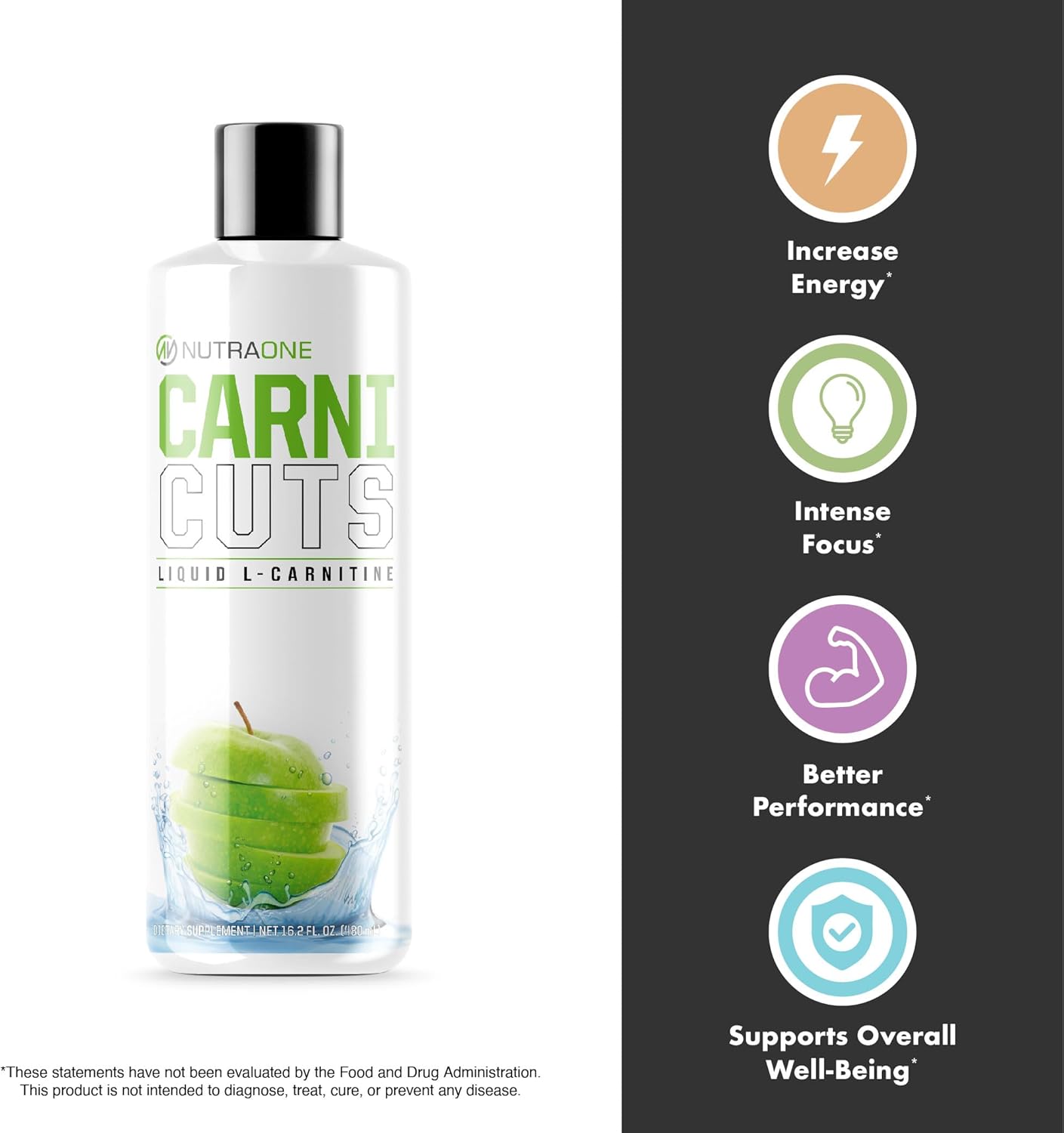 NutraOne Carnicuts L-Carnitine Liquid Supplement Stimulant Free* (Green Apple - 32 Servings)