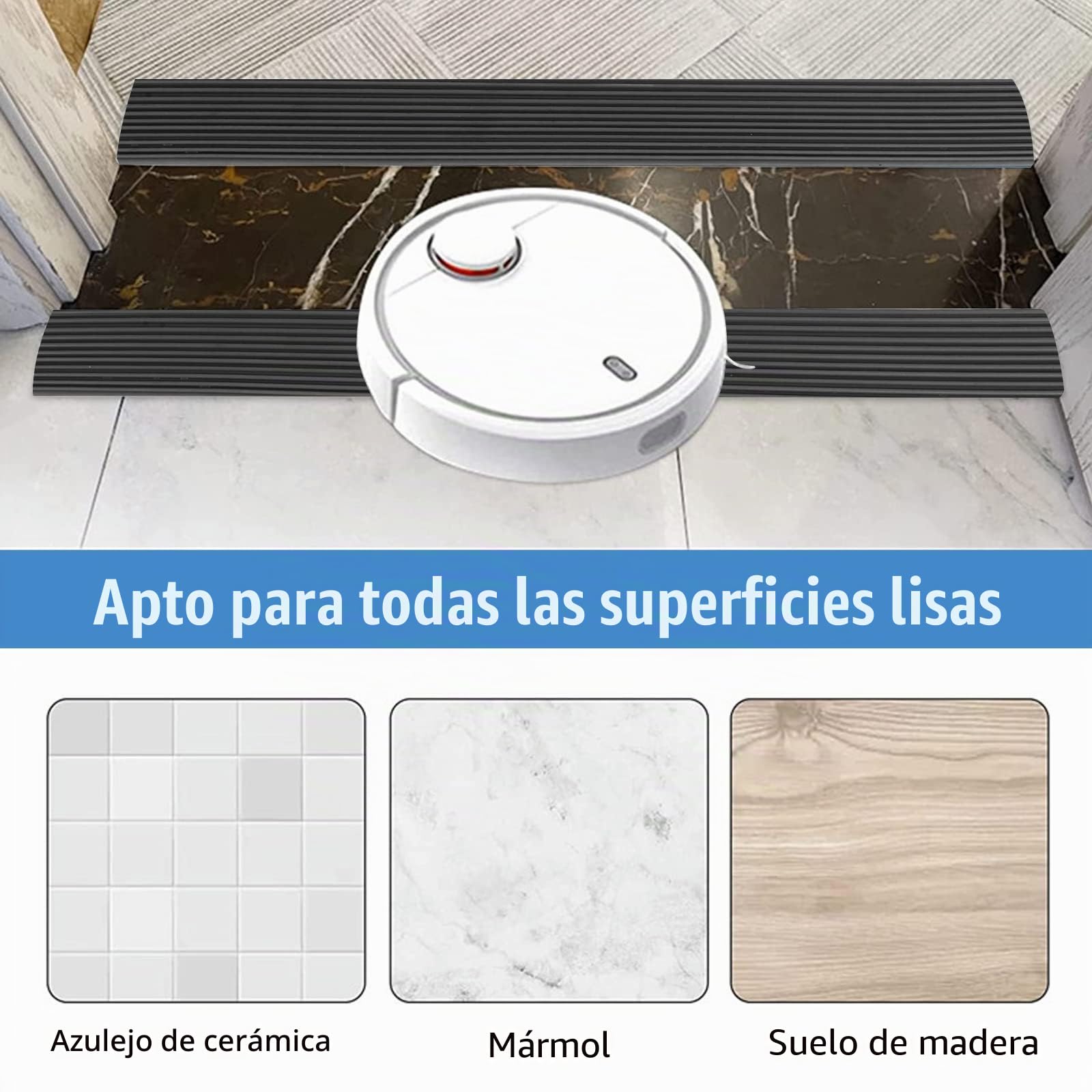 Rampa de silicona de PVC, 5,5 x 1,6 x 100 cm, perfil de transición autoadhesivo, color negro (no plegable)