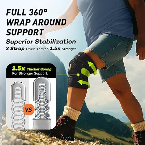 Miniatura 3 de LETSHAKE Rodillera con estabilizadores laterales de 1.5 resortes y almohadillas de gel para rótula para mujeres y hombres, soporte máximo para el