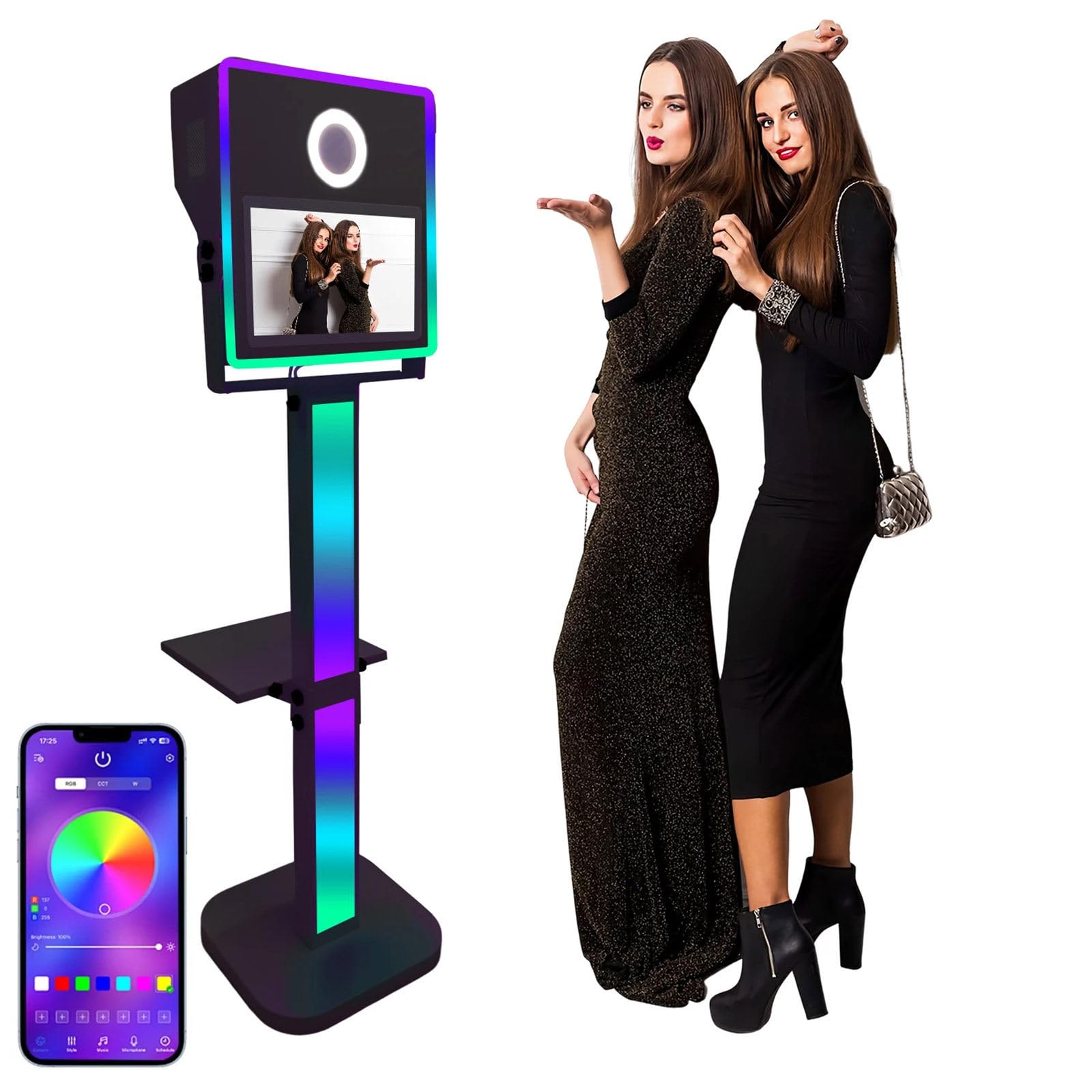 Latested Dslr Photo Booth (15.6'' Touch Screen) + Mini Computer, Fill Light And Flight Case, Selfie Photobooth Machine + Printer Stand, For Parties Wedding Rental Business,Black