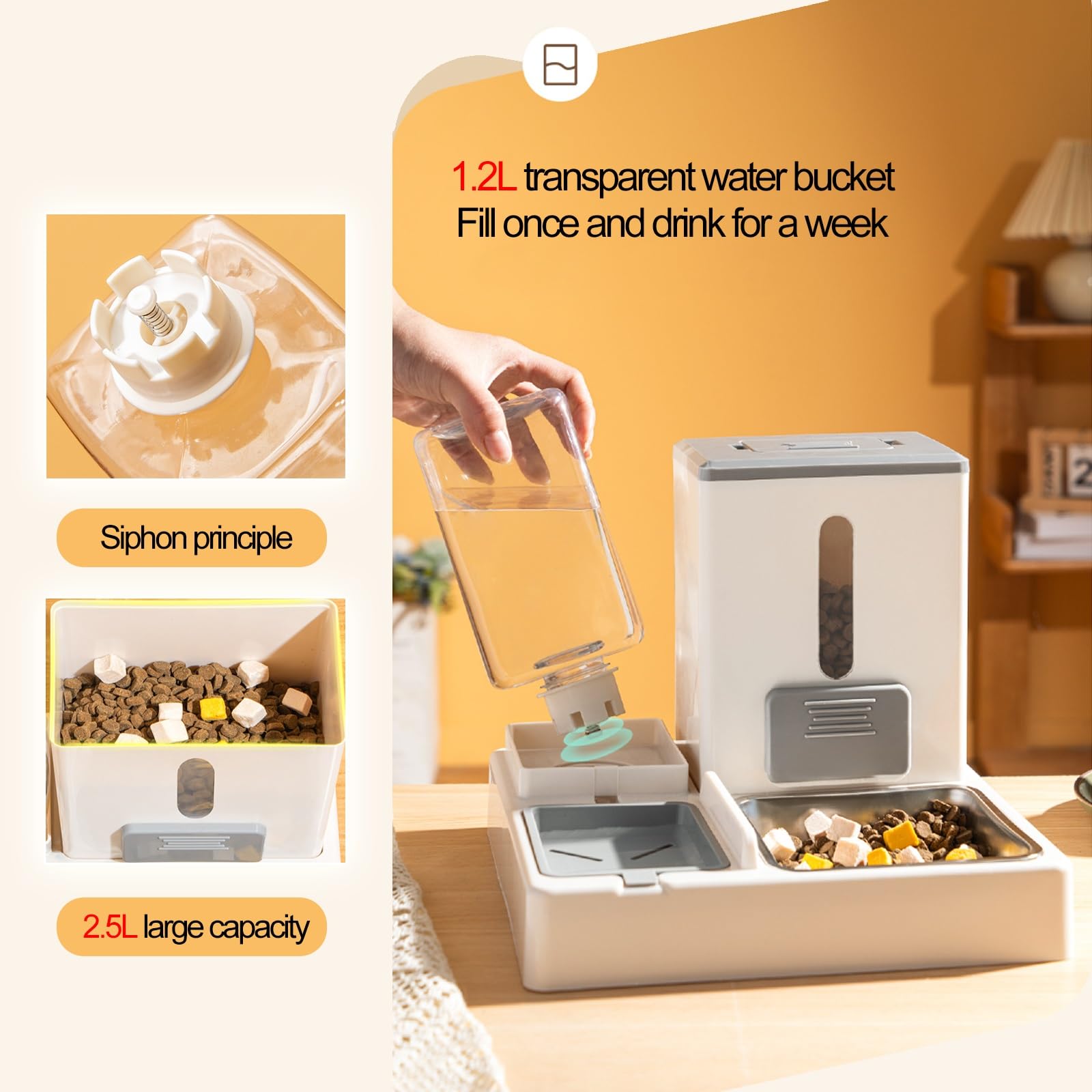Comedero Gatos 2,5 L, Comedero para Gatos 2 en 1Adecuado, Dispensador Comida Gatos, Bebedero Gatos para Gatos de Interior(Brown)
