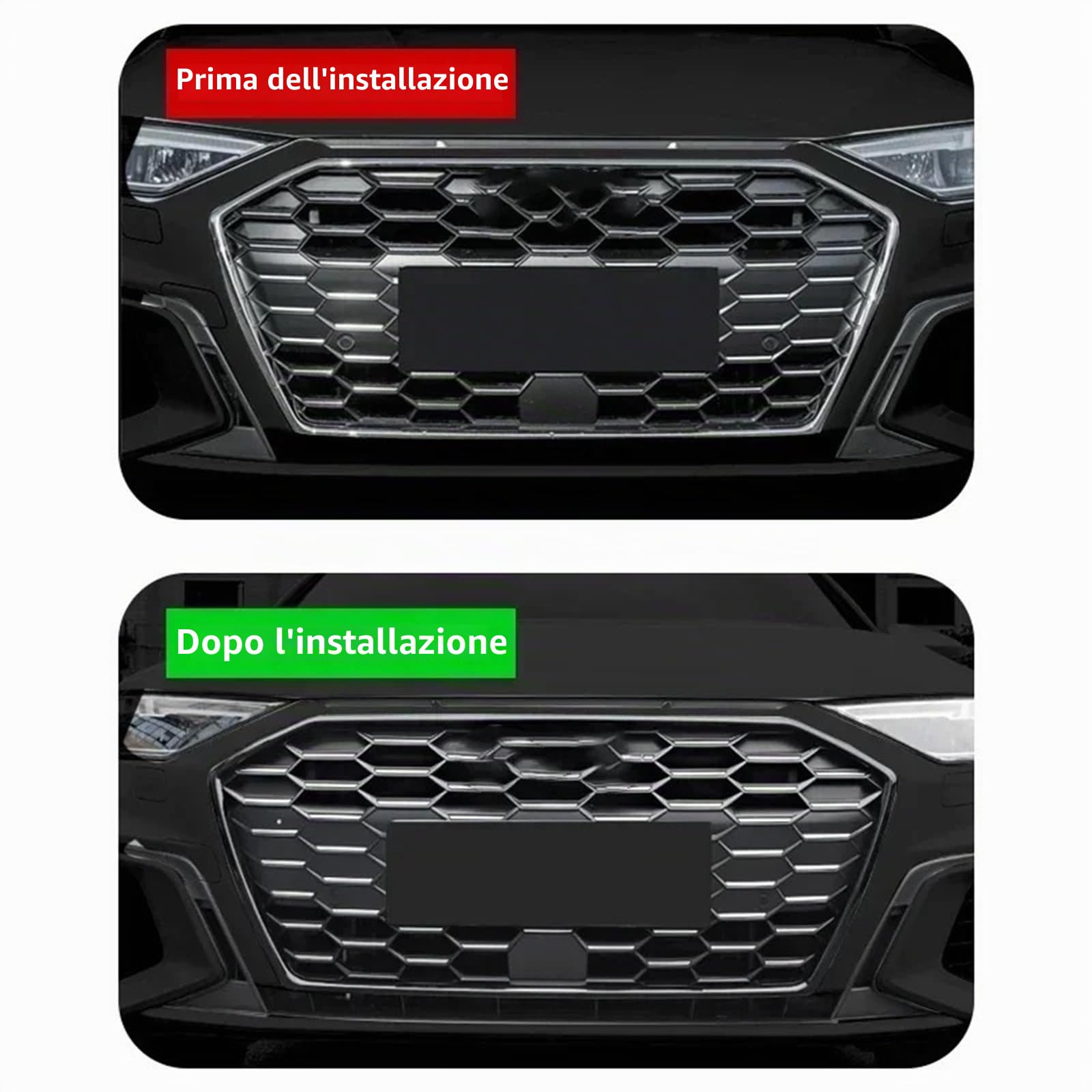 Cornice decorativa per griglia auto adatta per Audi A3 8Y S3, accessori per la messa a punto degli esterni, parti di automobili griglia(Black)