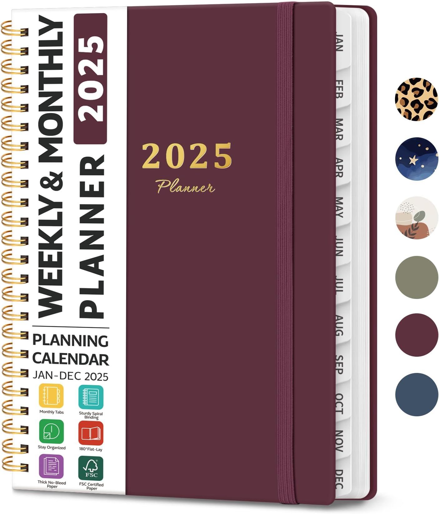 2025 Planner Weekly and Monthly, Jan 2025 - Dec 2025, Hardcover 2025 Calendar Planner Book with Monthly Tabs, Inner Pocket, Aesthetic Planner 2025 for Office Home School Planning - A5 (6.3" x 8.5"),