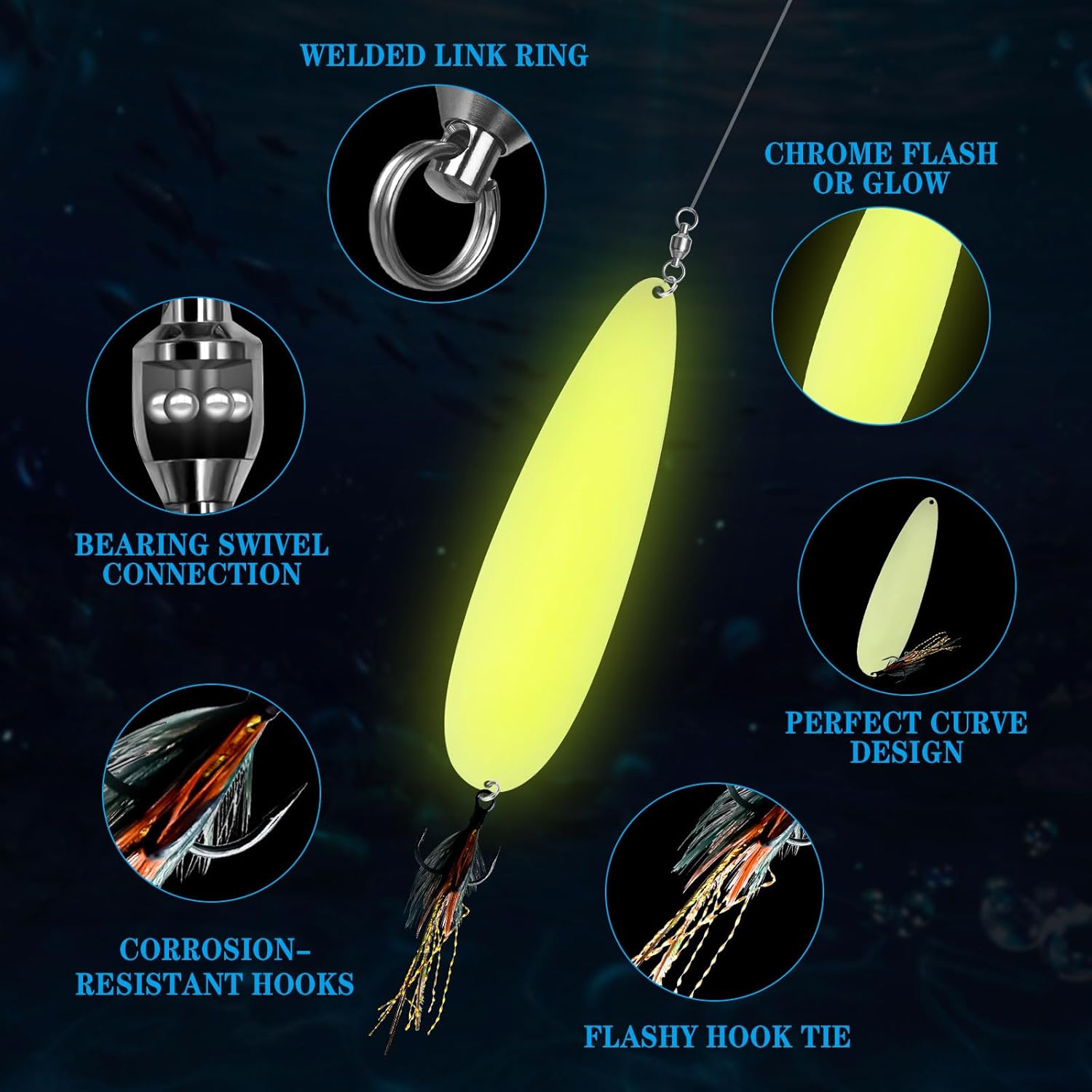 3 Pcs Magnum Flutter Spoon, Large Saltwate Fishing Spoon for Striped Bass, Salmon, Walleye, Big Trolling Spoons Striper Spoons for Saltwater Freshwater