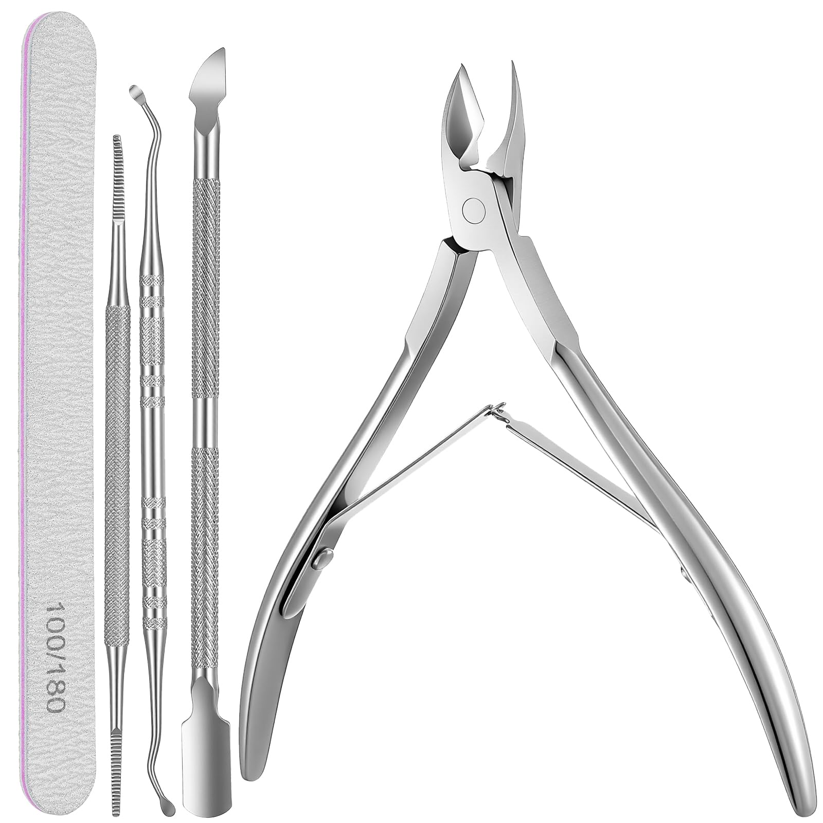 9Pcs Nail Cutter Nipper Clipper Stainless Steel Cuticle Nippers Cuticle Trimmer Ingrown Toenail Tool Kit Professional File Under Nail Cleaner Pedicure Tools Set Nails Care Kit for Fingernails Toenails