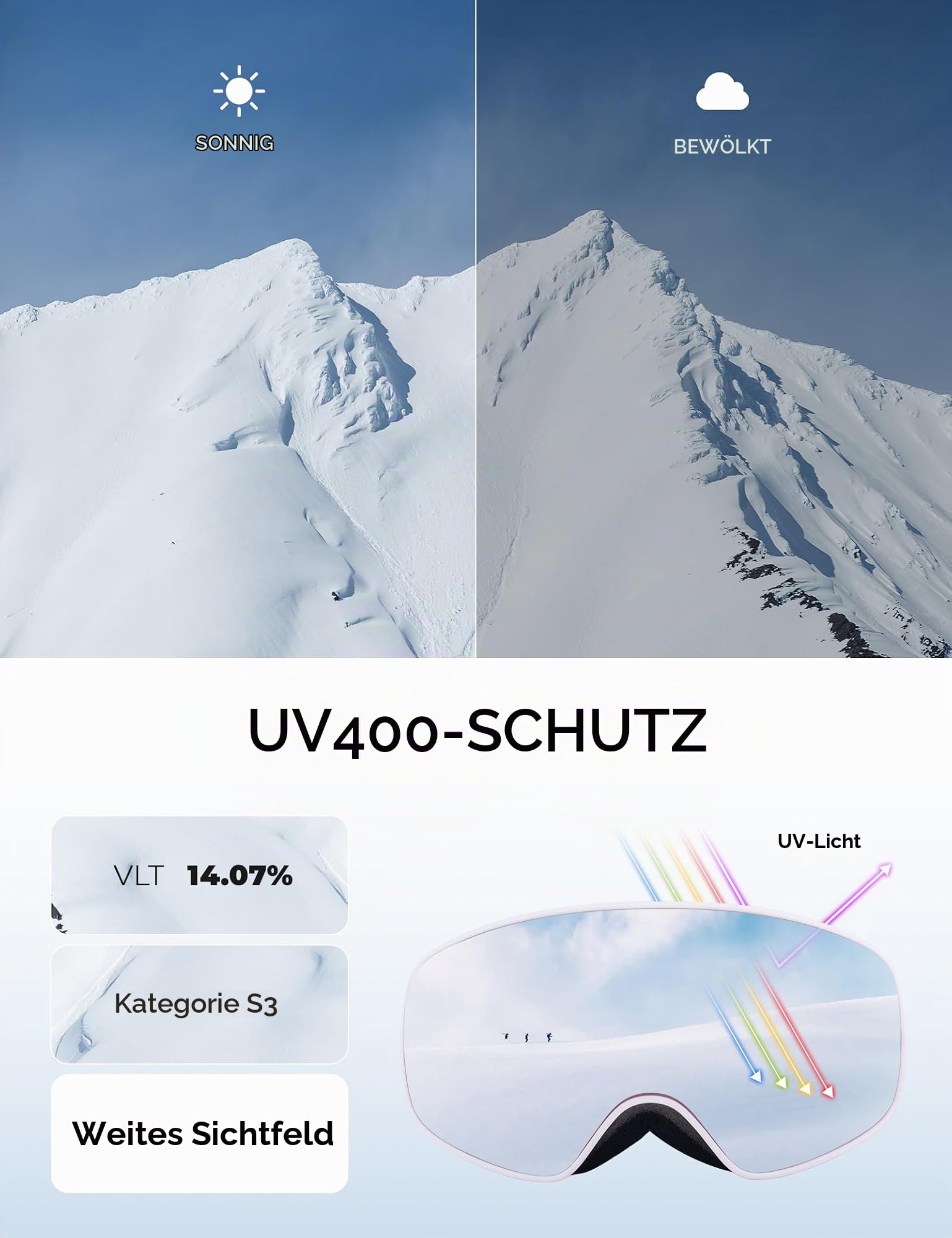 Skibrille Snowboardbrille Mädchen/Jungen UV-Schutz Anti-fog