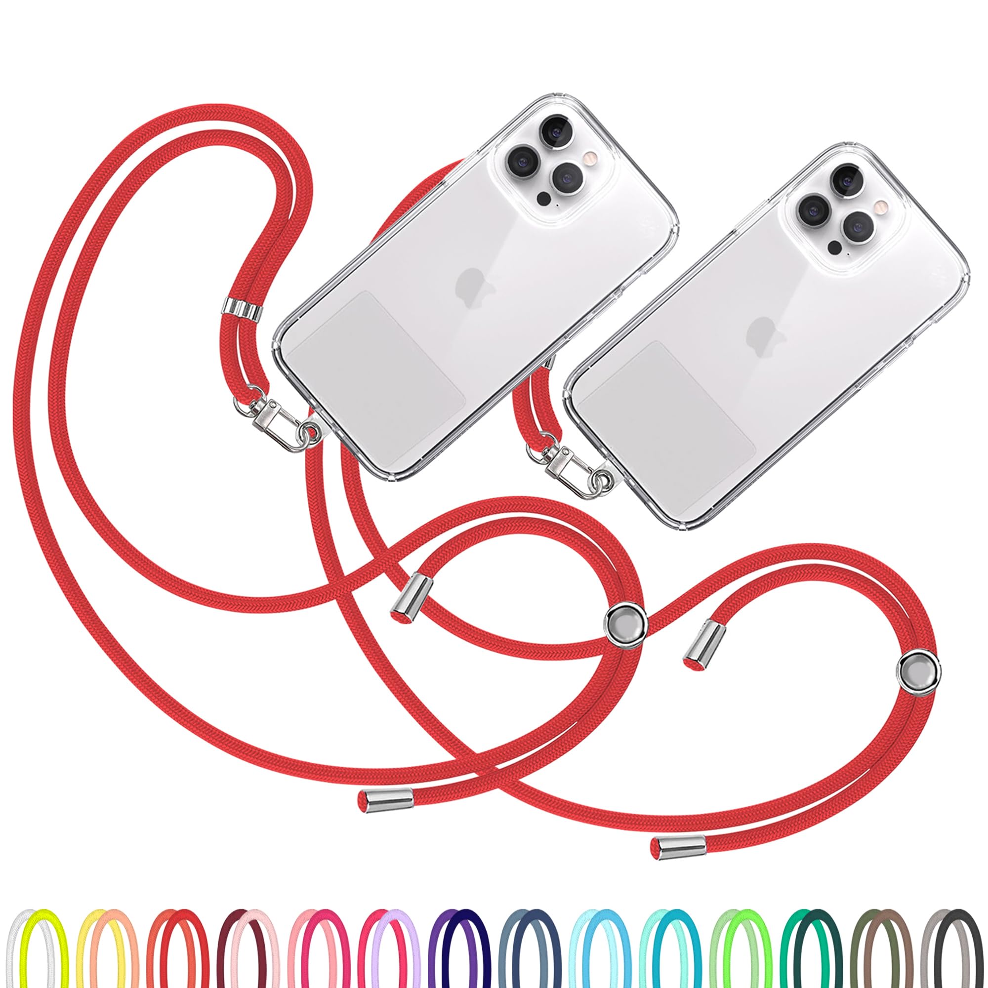 TBOC 2X Cell Phone Lanyard [Red] - Comfortable Universal Smartphone Lanyard - Easy to Use Neck Phone Holder [Clear Patch] - Adjustable Length Phone