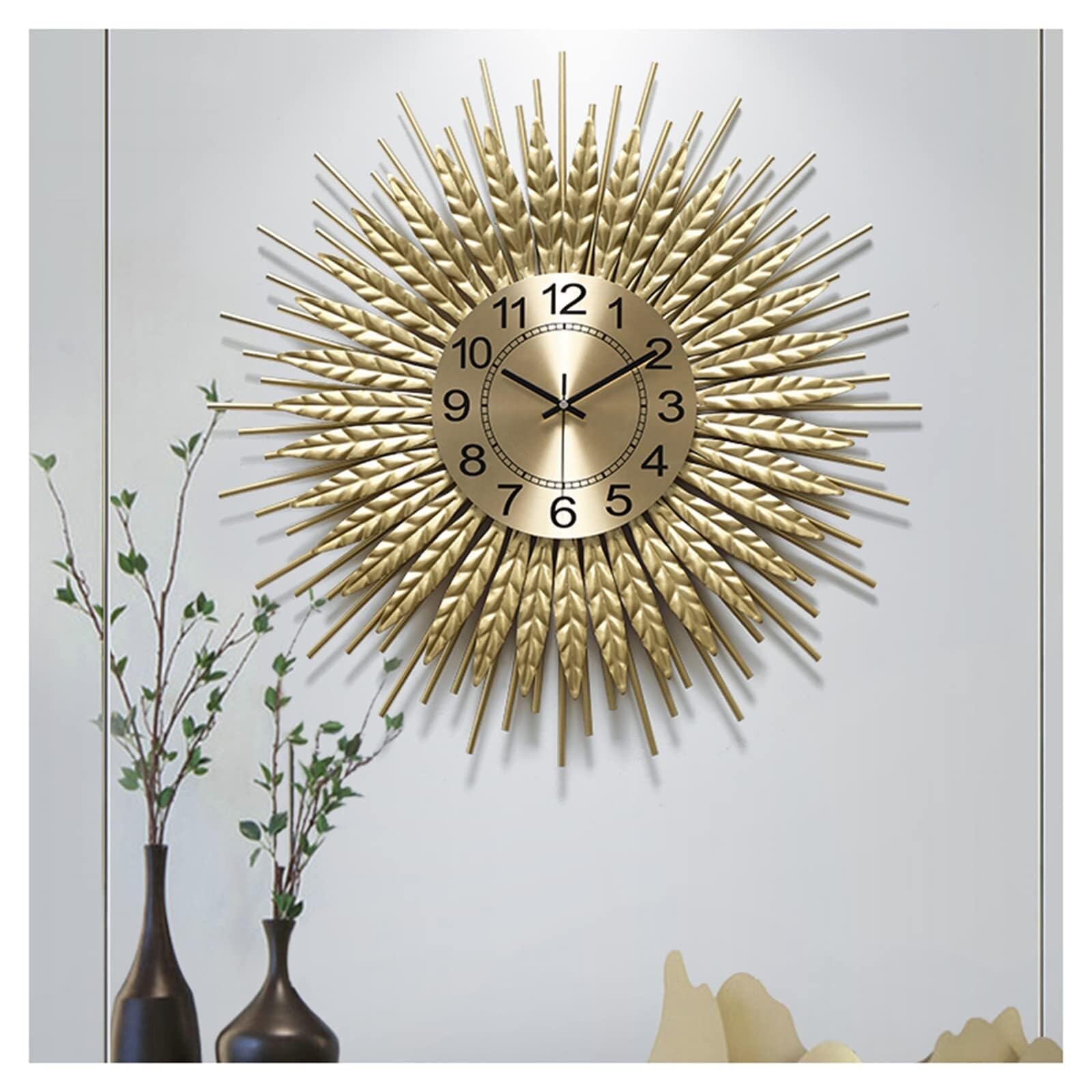 Ginkgo - Reloj de pared con diseño de hojas, moderno y silencioso, decoración de metal para sala de estar, cafetería, restaurante, 27.5 pulgadas