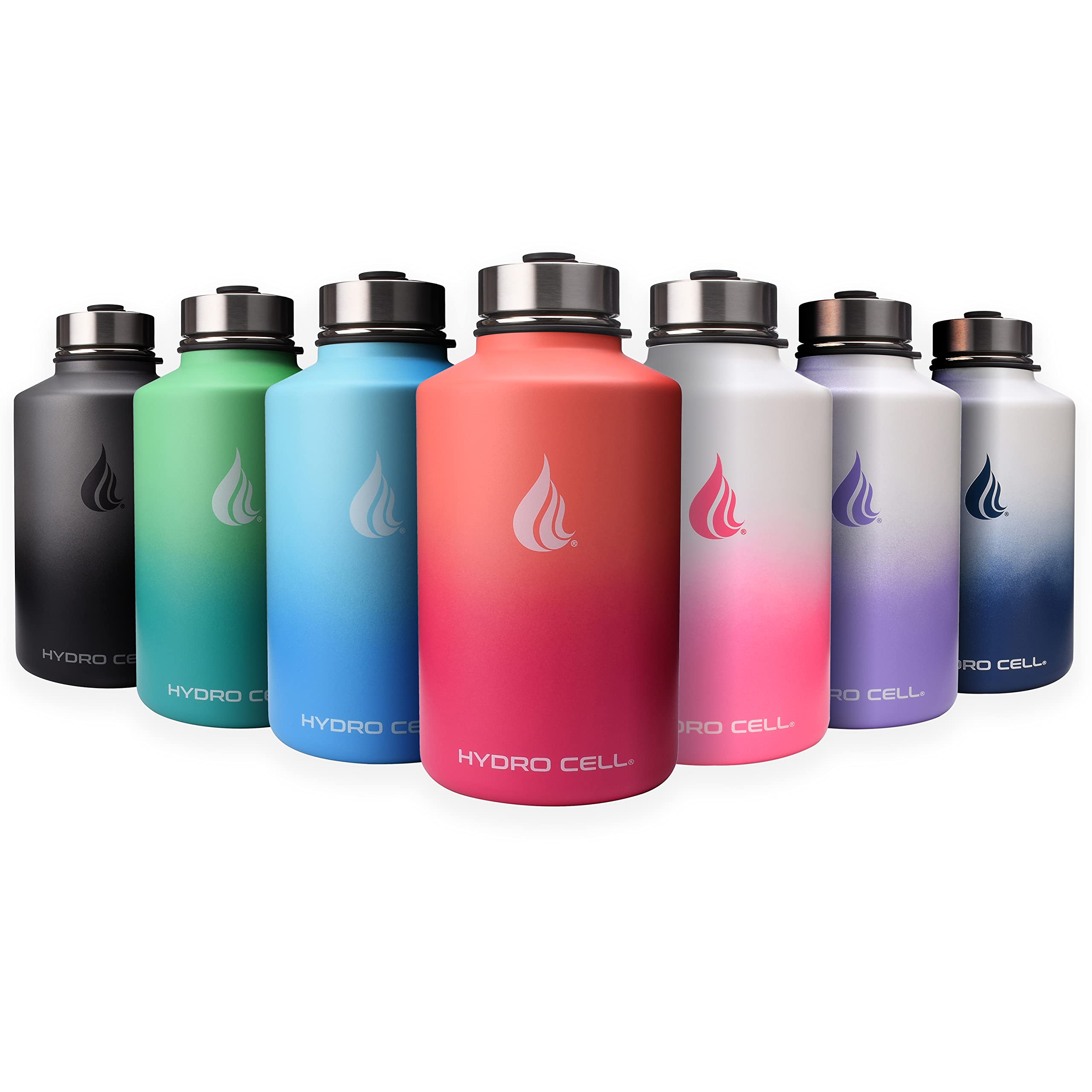 HYDRO CELL Stainless Steel Water Bottle w/ Straw & Wide Mouth Lids ( 40oz 32oz 24oz 18oz) - Keeps Liquids Hot or Cold with Double Wall Vacuum Insulated Sweat Proof Sport Design (Army 64oz)