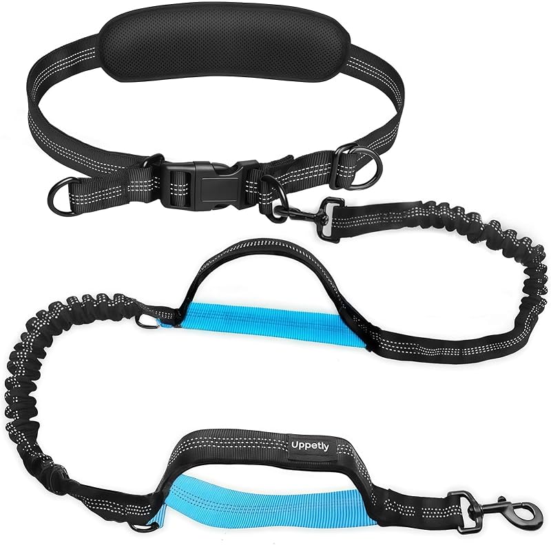 Uppetly Hands Free Dog Running Leash with Adjustable Waist Belt, Dual Handle Elastic Bungees Retractable Rope for Small and Medium Dogs, Reflective Stitches for Walking Hiking Biking (Medium, 8-25lb)
