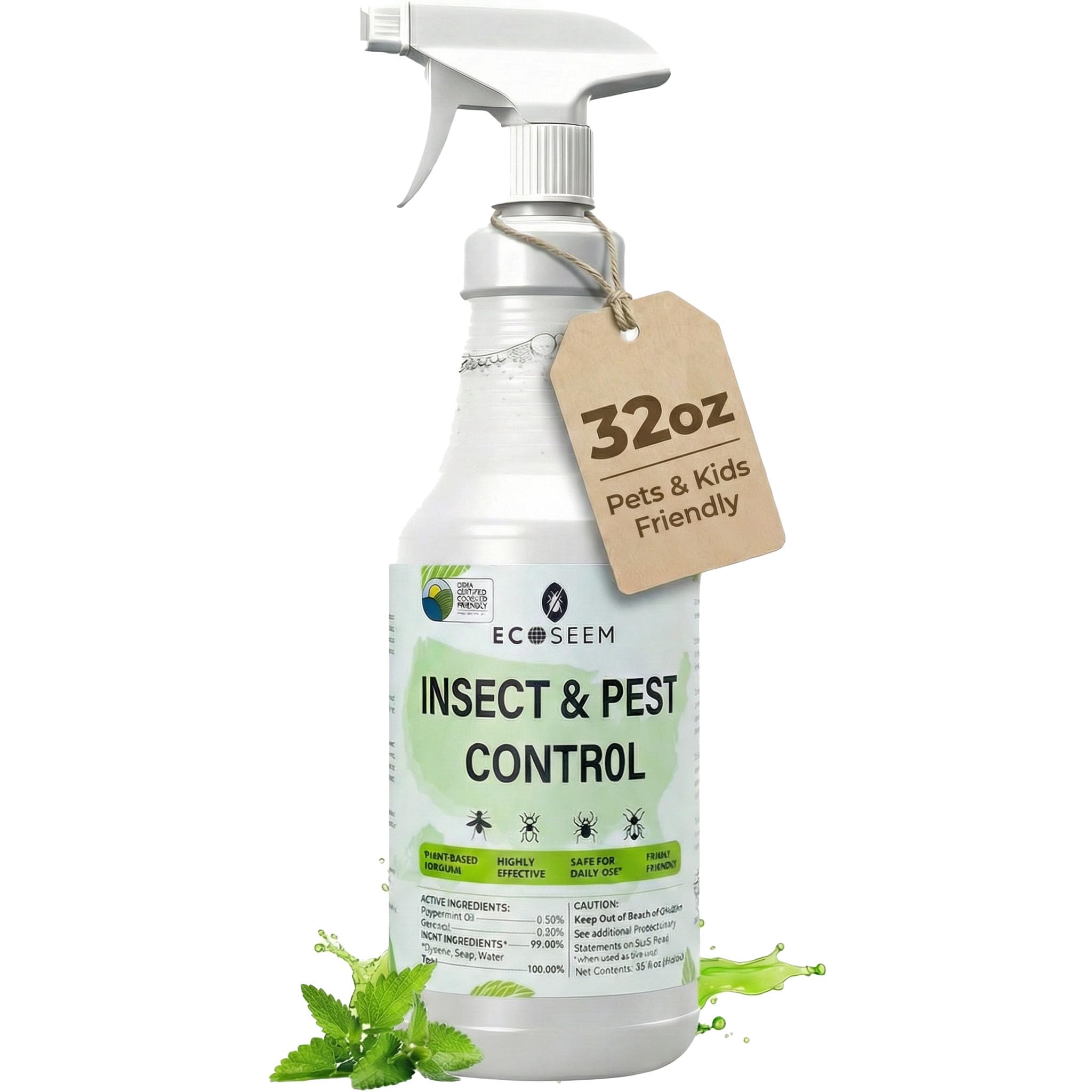 Ecoseem Peppermint Oil Spray for Bugs, 32 Oz Insect & Pest Control Spray for Bed Bug, Ants, Mite and Flea, All Natural Plant Extract Based Spider