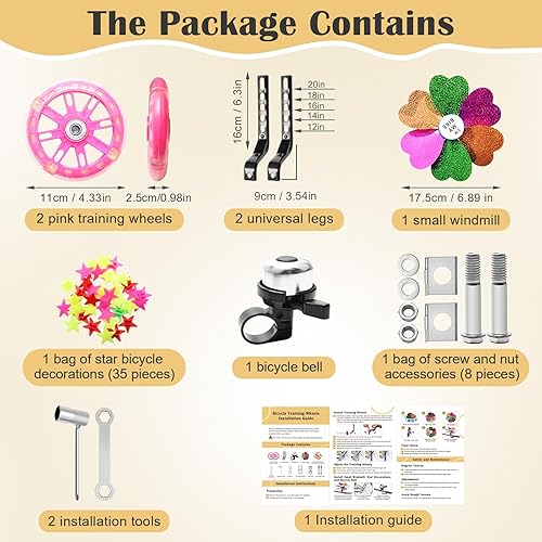 Miniatura 2 de Ruedas de entrenamiento de bicicleta para niños, ruedas de entrenamiento de bicicleta rosa para 12, 14, 16, 18, 20 pulgadas, ruedas de entrenamiento