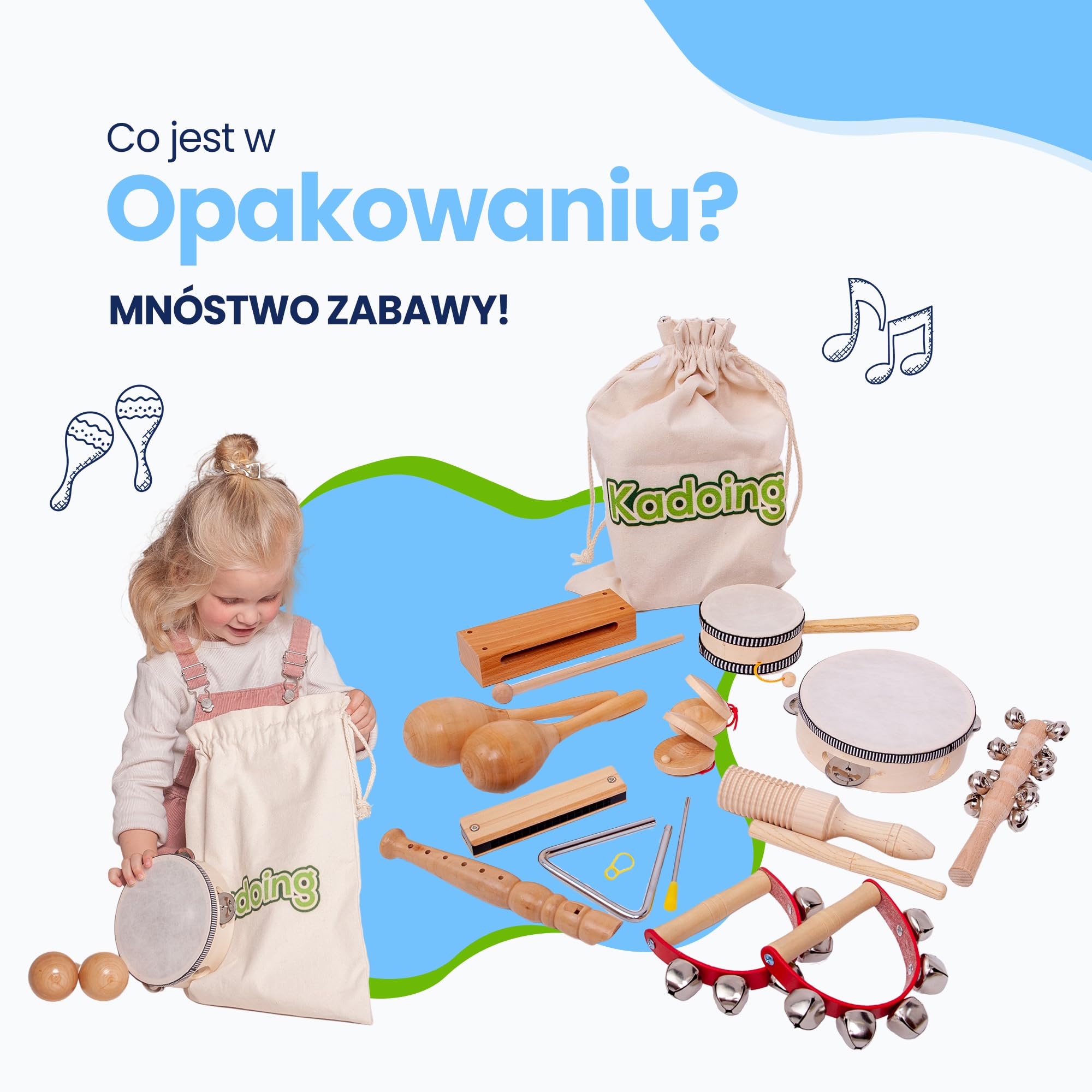 18-częściowy drewniany zestaw instrumentów muzycznych dla dzieci - zabawki Montessori - instrumenty edukacyjne - zabawki drewniane - prezent muzyczny - tamburyn - instrumenty zabawkowe