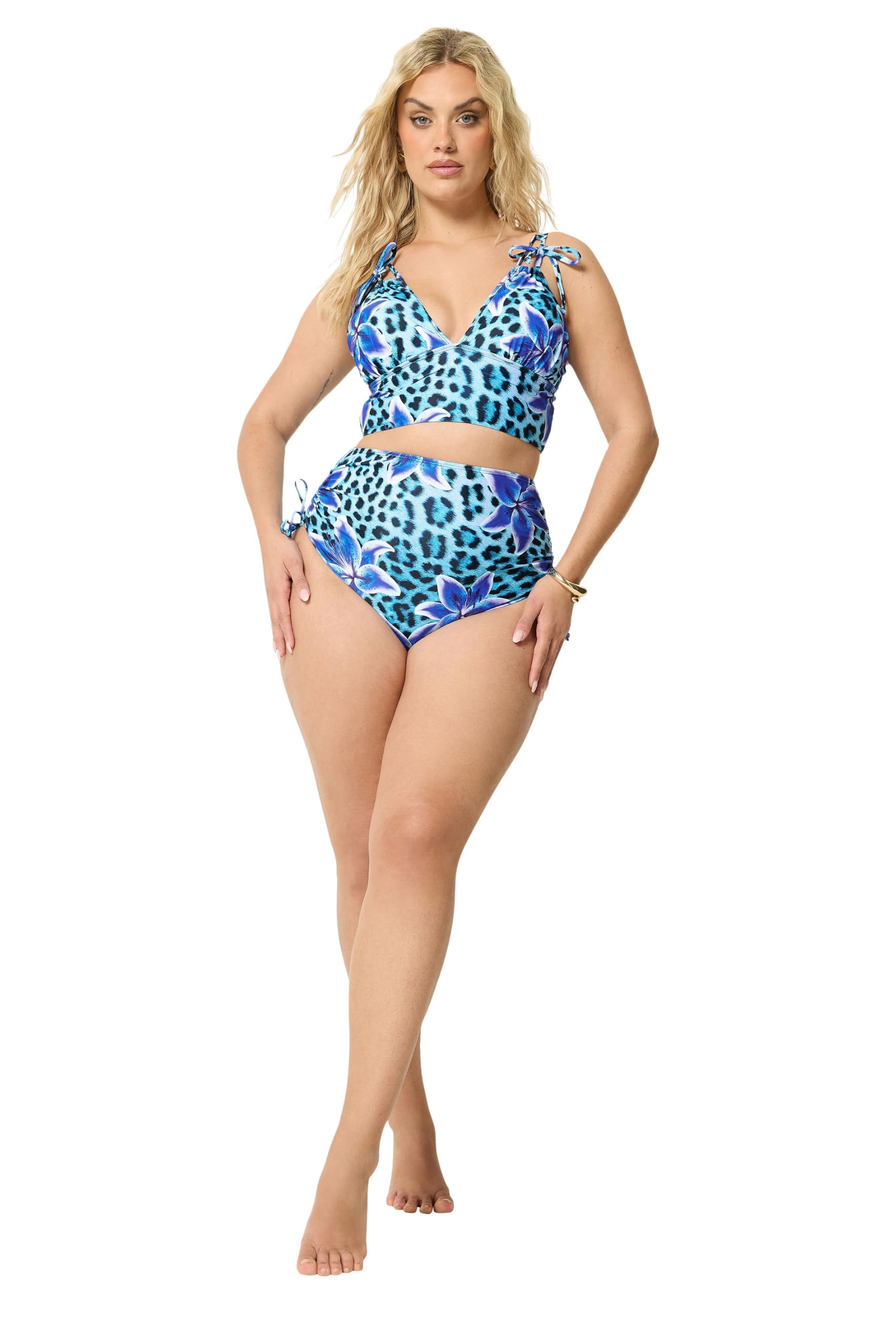 Yours Women's Bright Blue Animal Tie Bikini Top In Size 18