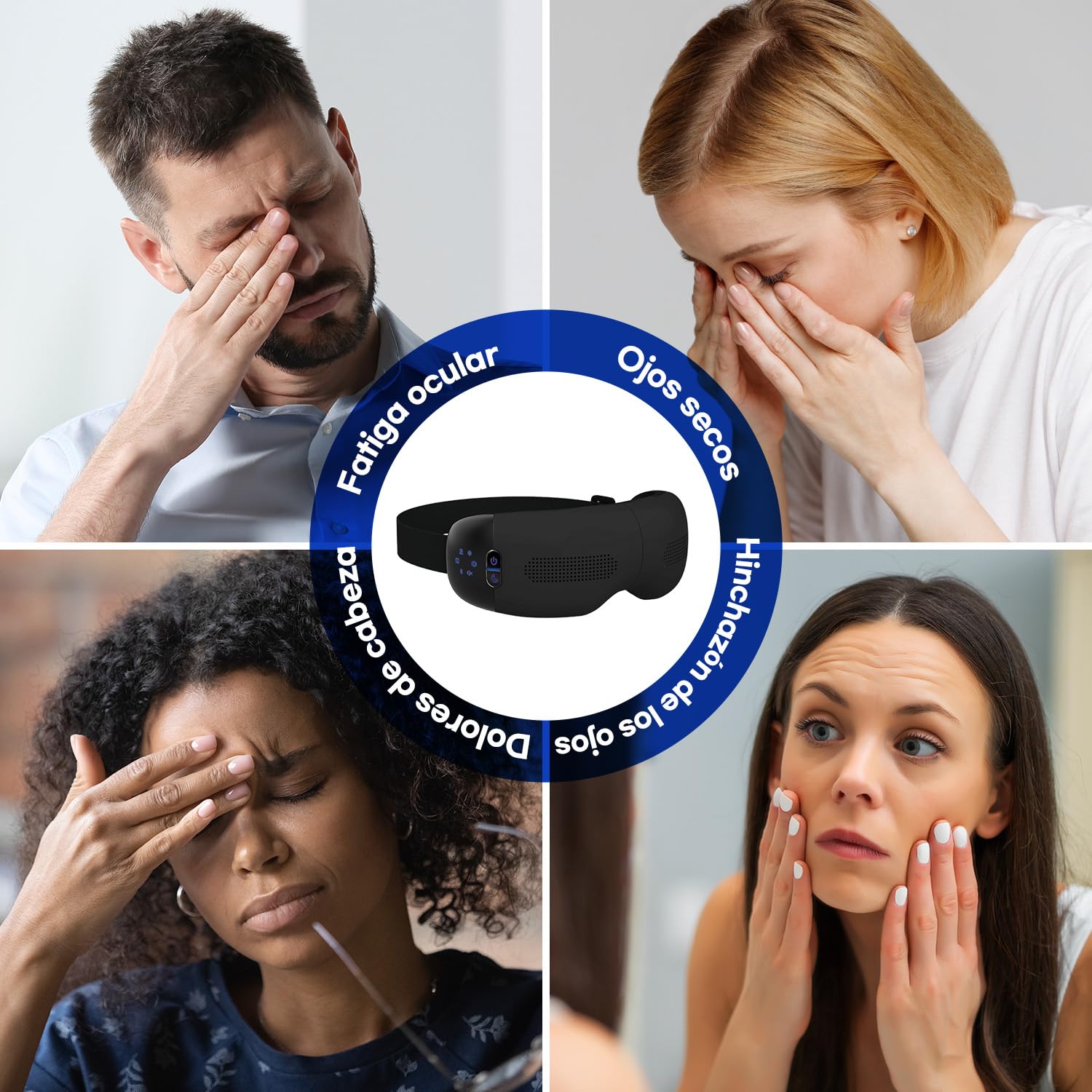 HubiCare - Masajeador de Ojos Con Calor y Enfriamiento Para Ojeras, Hinchazón, Bolsa de Aire 3D, Migrañas, Bluetooth, Música, Cuidado de Ojos Secos y Sueño