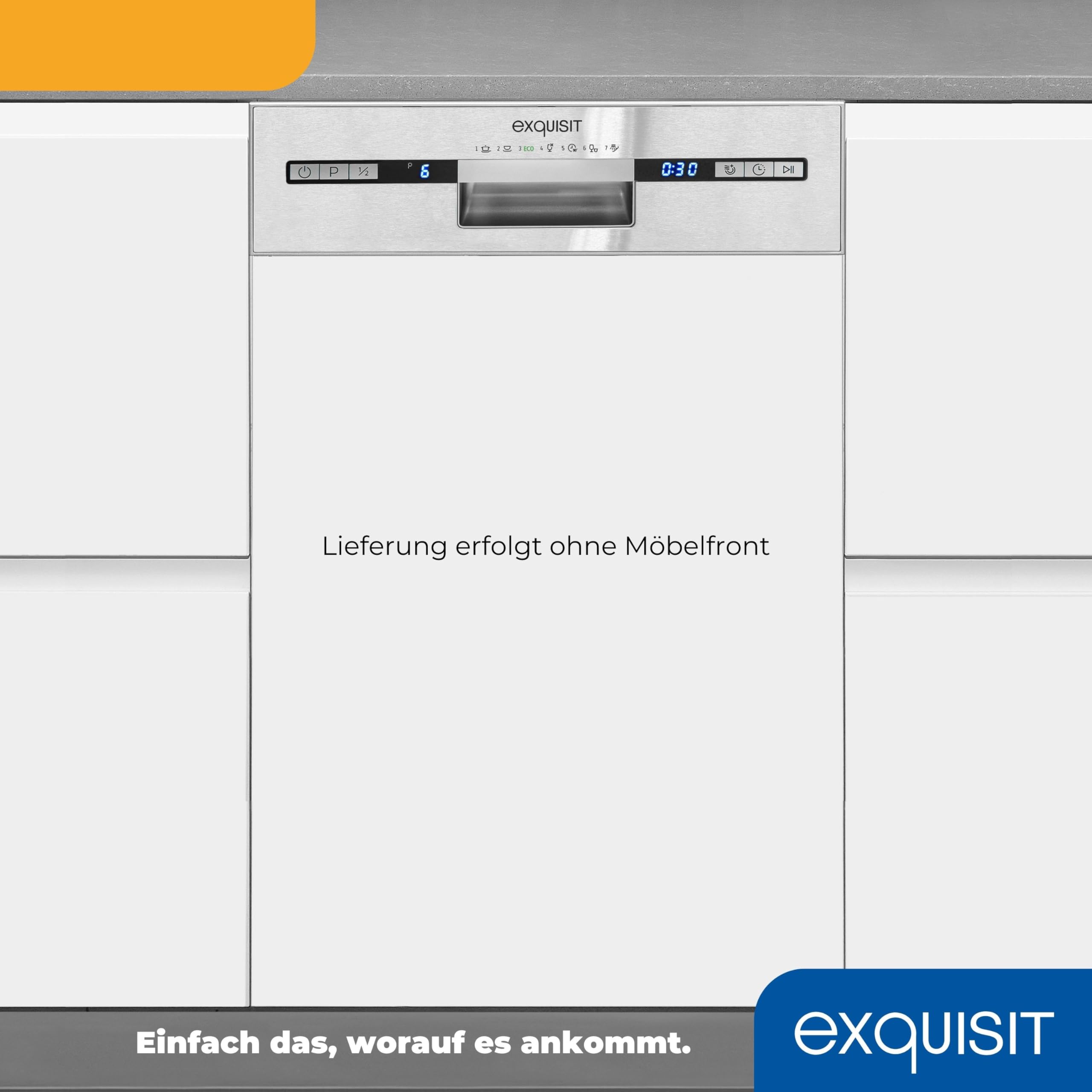Exquisit EGSP2109-EB-030E Geschirrspüler 45 cm Teilintegriert 9 Maßgedecke Inox