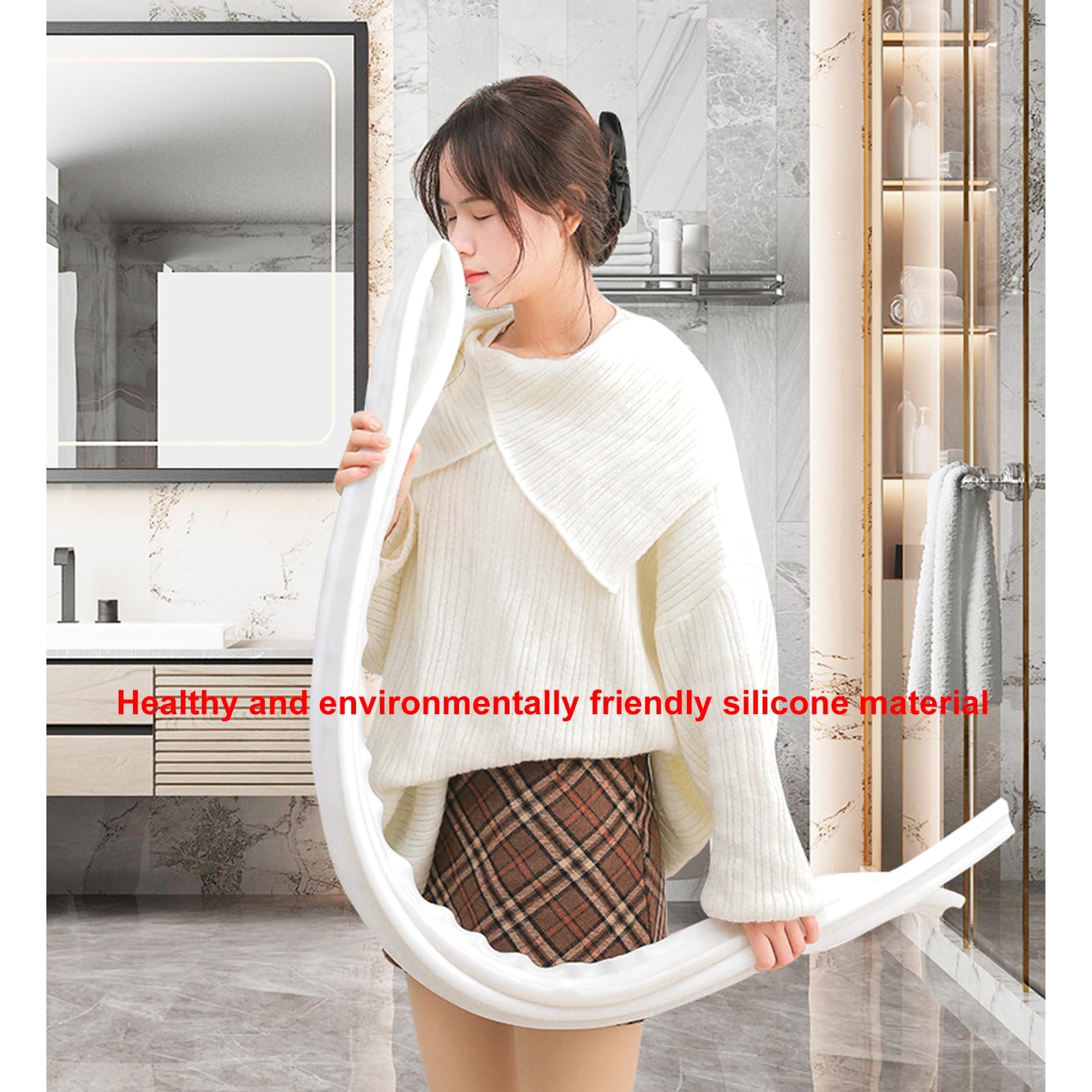 Sile Umbral de ducha con ventosas para puerta de ducha, sello de baño ajustable de 71 pulgadas, tira de ducha impermeable para una fácil instalación, ideal para baños
