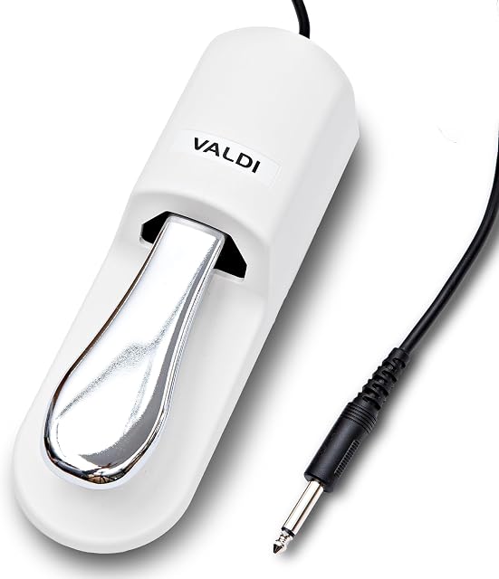 VALDI BP-3 Suspendre le blanc de pédale - Pédale universel pour piano clavier, pianos numériques, MIDI Claviers & Synthétiques - Commutateur de conversion pour toutes les marques - Jack 1/4'', conception antidérapante, câble étendu