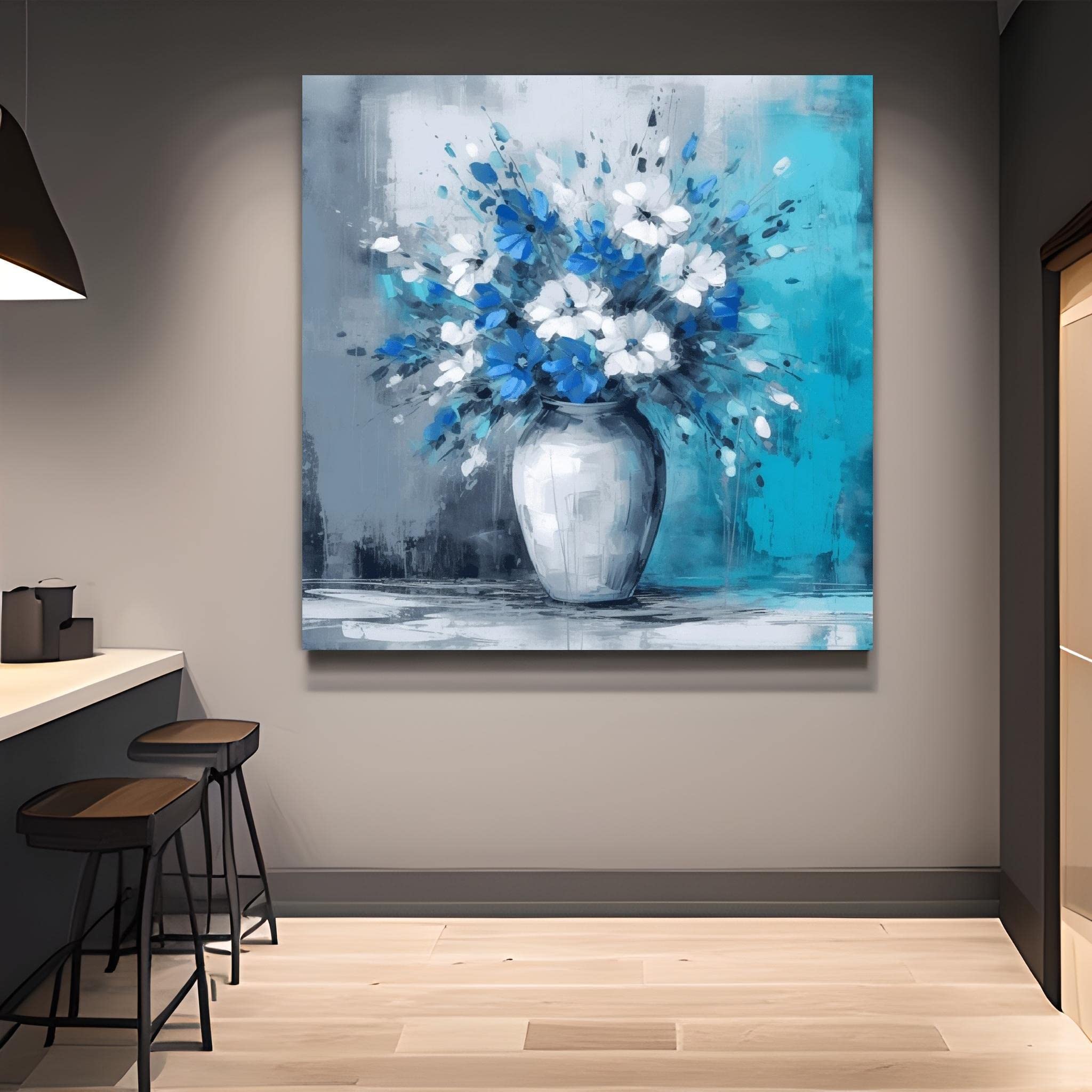 Amazon.co.jp: FICLUX モダン 飾り絵 アートパネル | 花瓶の中の青と白