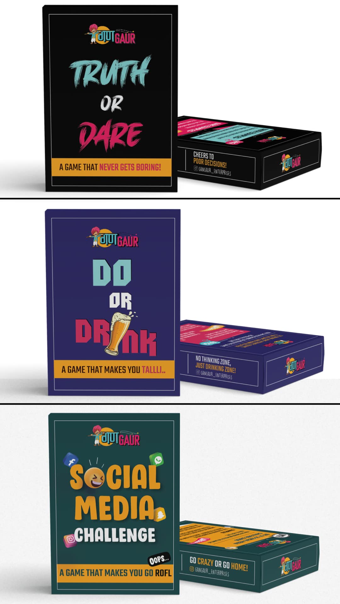 Gangaur Truth Or Dare + Do Or Drink + Social Media Challenge- Adult Party Games For Perfect Party Night - Combo Of 3 - Multicolor (B0BRH4NT3L) Amazon Price History, Amazon Price Tracker