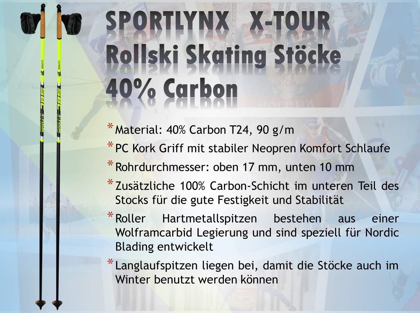 X-Tour Carbon Skike Roller Skating Rollski Skiroller Stöcke
