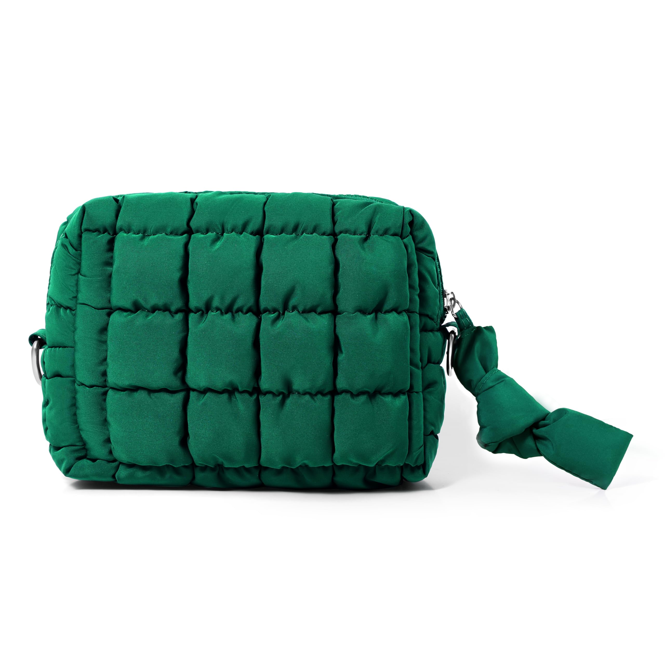 Yarnic Quilted Makeup Bag Cosmetic Bag, Travel Toiletry Bag for Women, Cute Makeup Bag Organizer Puffer Makeup Pouch (S, Deep Green)