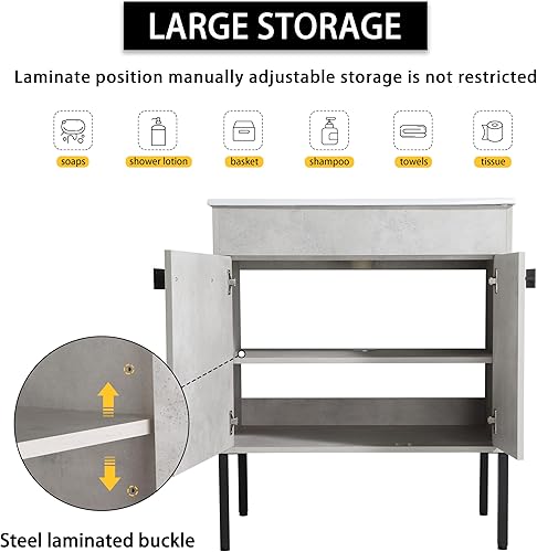Miniatura 5 de Goujxcy Lavabo de baño independiente 2 en 1 o montado en la pared, fregadero flotante para baño, mueble de tocador de baño flotante y de pie en el
