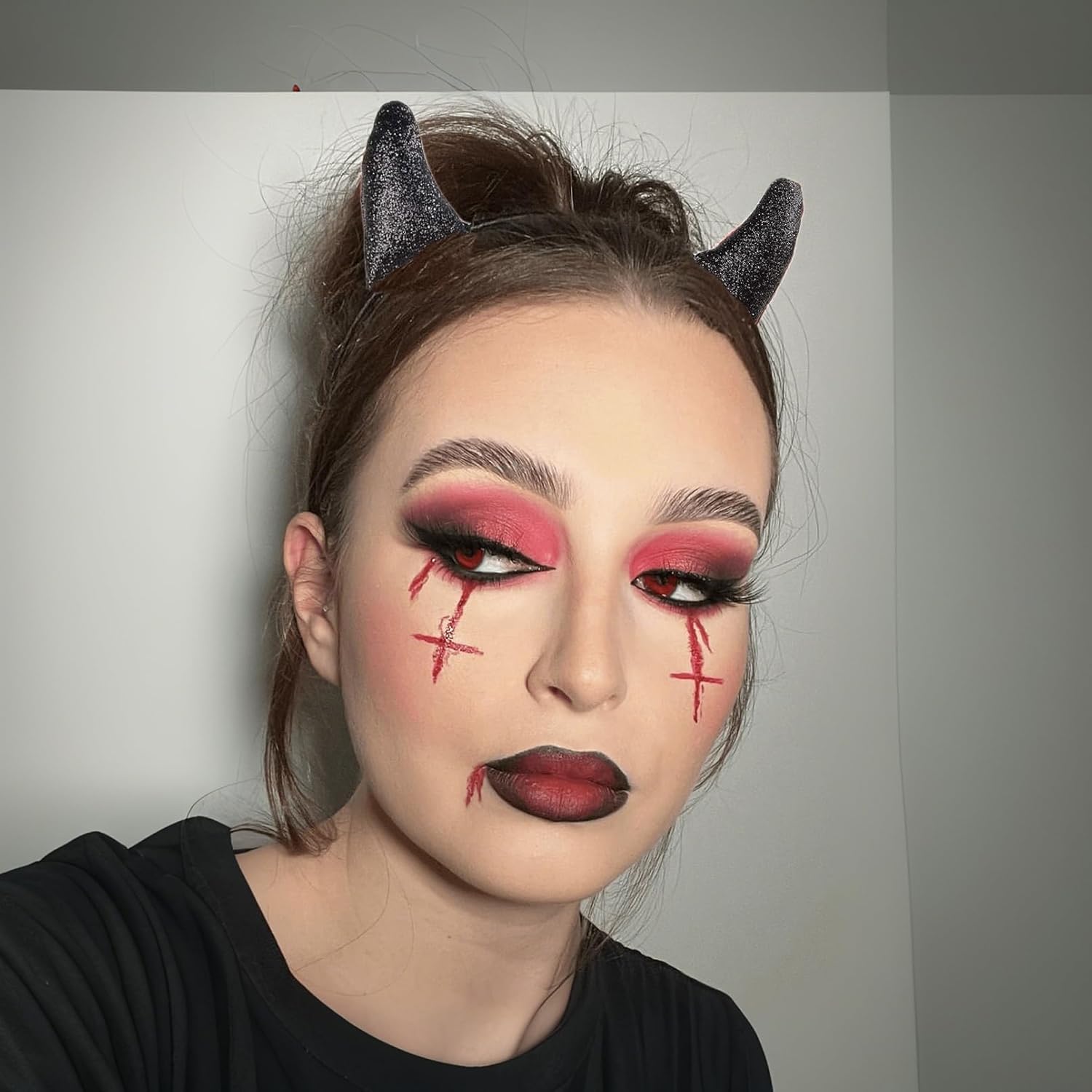 Merroyal Glitter Devil Horns Headband Halloween Fancy Dress Cosplay Hairband - Image 3