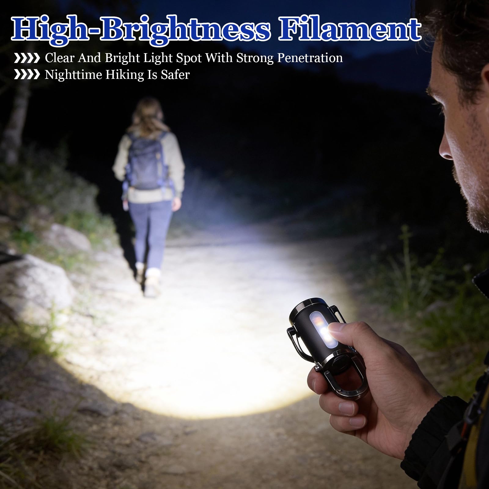 NewAusen Mini Linterna Llavero LED Recargable 1200LM - 3 en 1: Linterna + Power Bank - Impermeable 6 Modos Luz, Tipo C - Para Camping, Senderismo, Emergencias y Uso Diario - 4