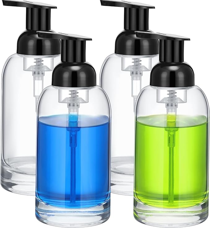 4 Pack 13 Oz Clear Glass Jar Soap Dispenser with Foaming