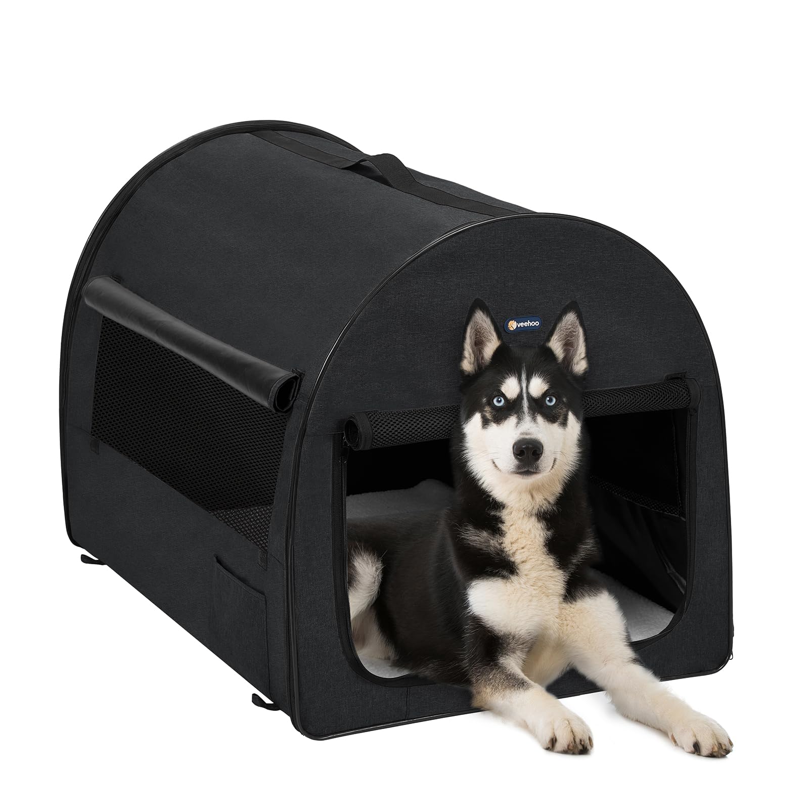 Veehoo Collapsible Dog Crates for Large Dogs - Portable Dog Travel Crate with A Storage Bag, Soft Sided Foldable Dog Kennel for Indoor & Outdoor Use, 36 * 27 * 27 inch, Black