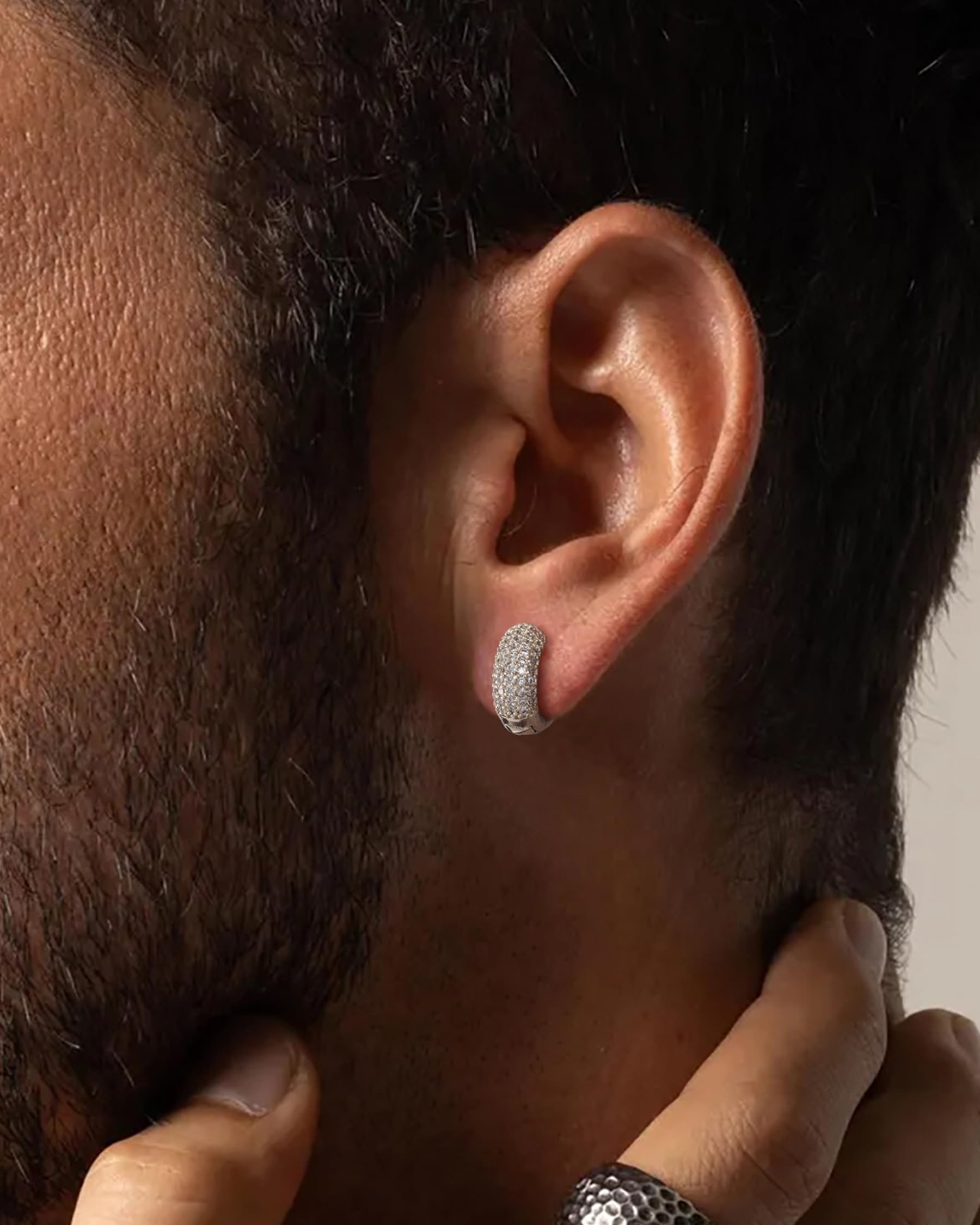 HANLI Orecchini Uomo Cerchio Diamante Argento 925 / Oro Placcato 14K e Zirconi Cubici Anallergici Leggeri Trendy Gioielli di Moda per le Uomo