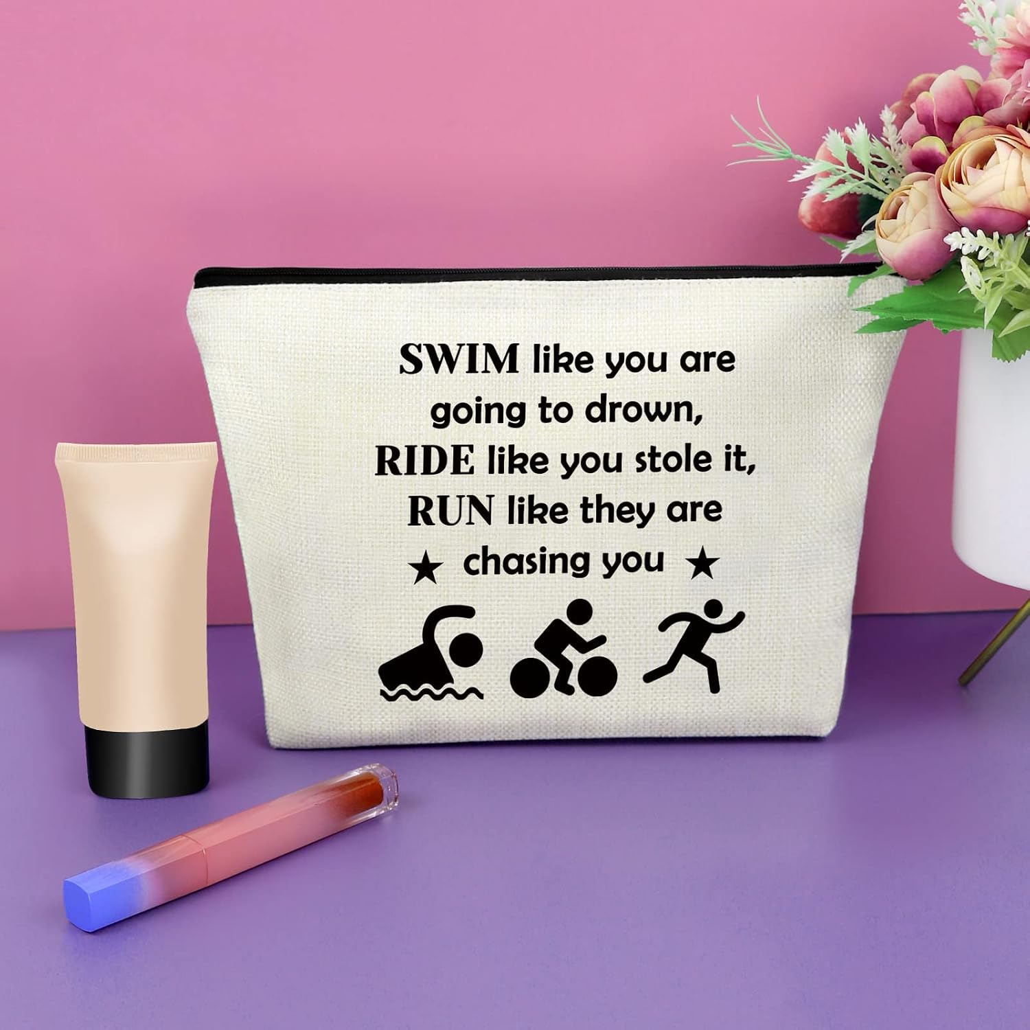 Sazuwu Triathlon Makeup Bag Inspirational Gift for Triathlete Sport Lover Swim Ride Run Cosmetic Bag image 2