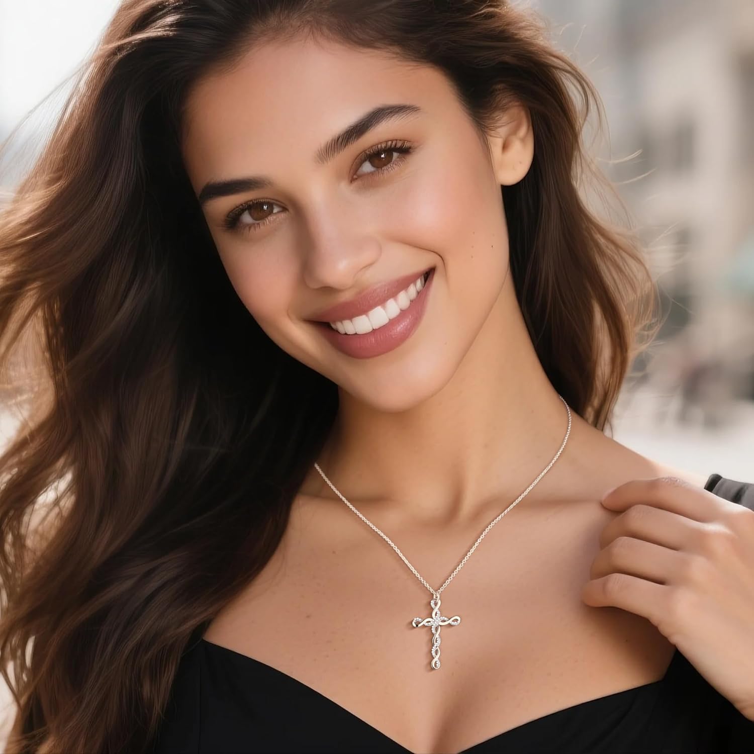 BOUTIQUELOVIN Cross Necklace for Women Dainty Cubic Zirconia Cross Necklace Twisted Infinity Cross Pendant Necklaces for Women Waterproof Jewelry Gift - Image 3