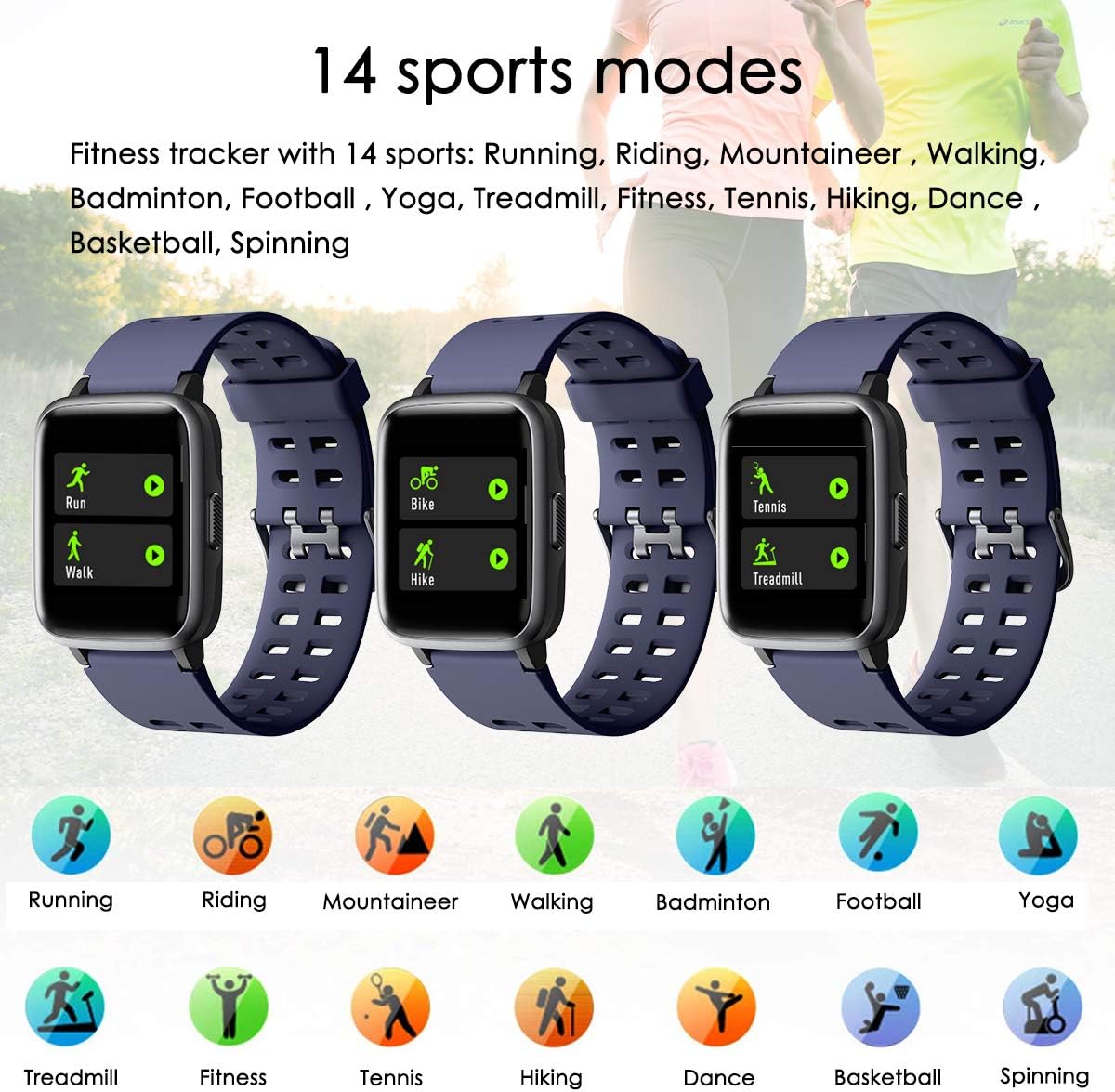 LATEC Fitness Tracker Smart Watch, IP68 Waterproof, Full Touch Screen Smartwatch with Heart Rate Monitor, Sports Bracelet for Men Women Black