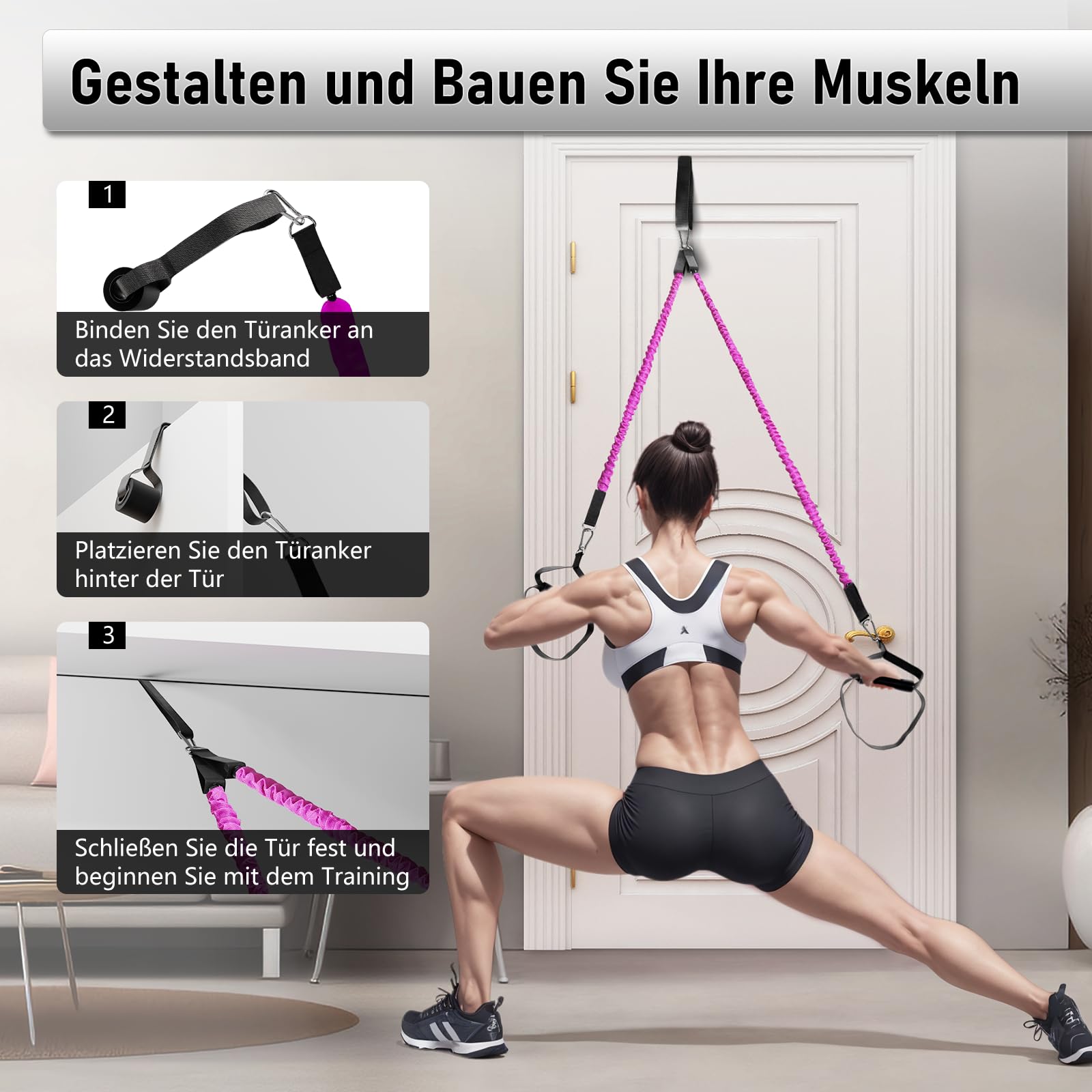 Pilates Bar Set mit 6 Widerstandsbänder, Fitnessbänder Pilates Stangen Set mit AB Rolle, 20/30/40lbs Resistance Bands, Griffe, Türanker für Krafttraining und Körperstraffung (Rosa)