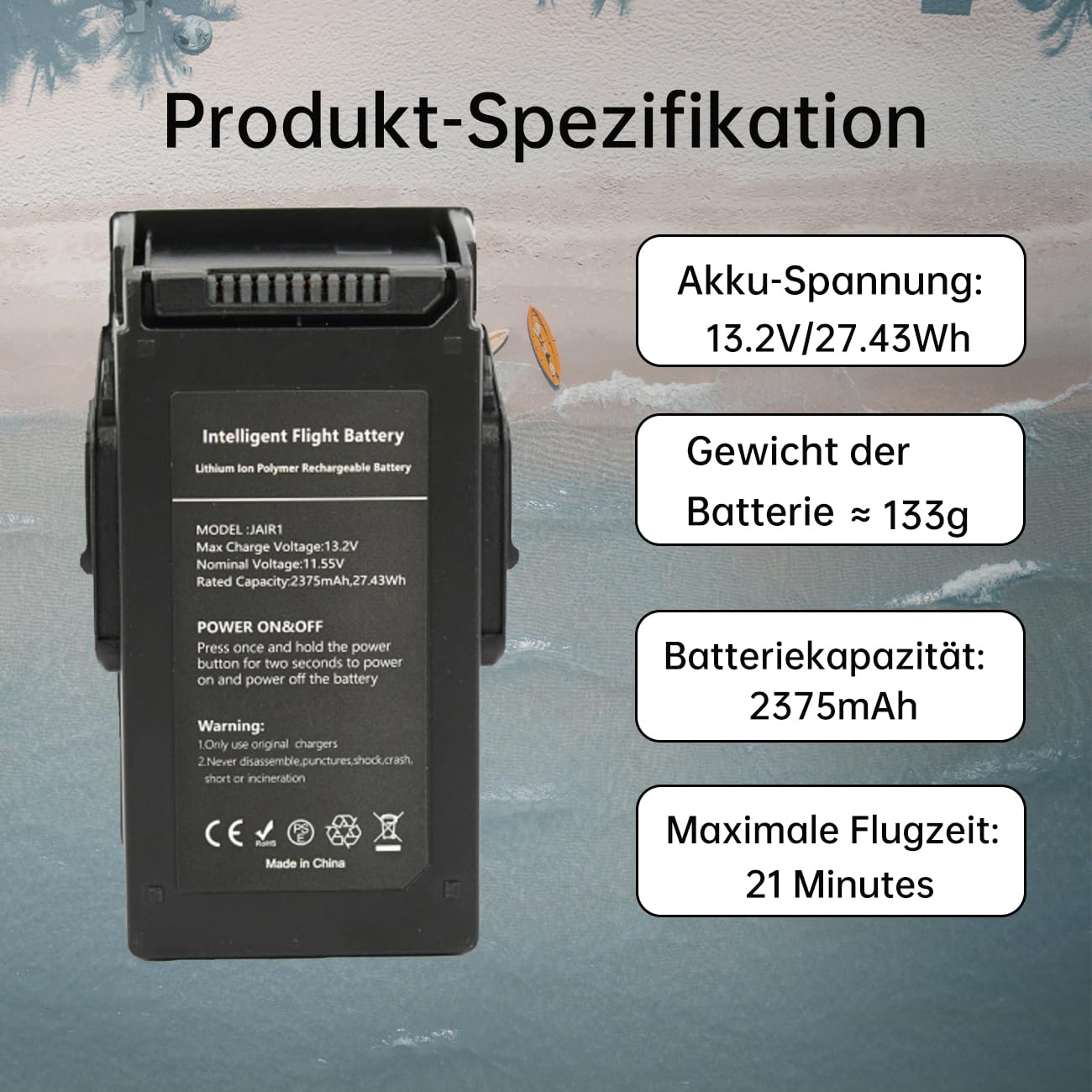 Intelligenter Flug-Akku für DJI Mavic Air, 2375mAh 21Mins Flugzeit Akku für DJI Mavic Air Drohne, Ersatzakku für DJI Mavic Air (nur für DJI Original Ladegeräte)