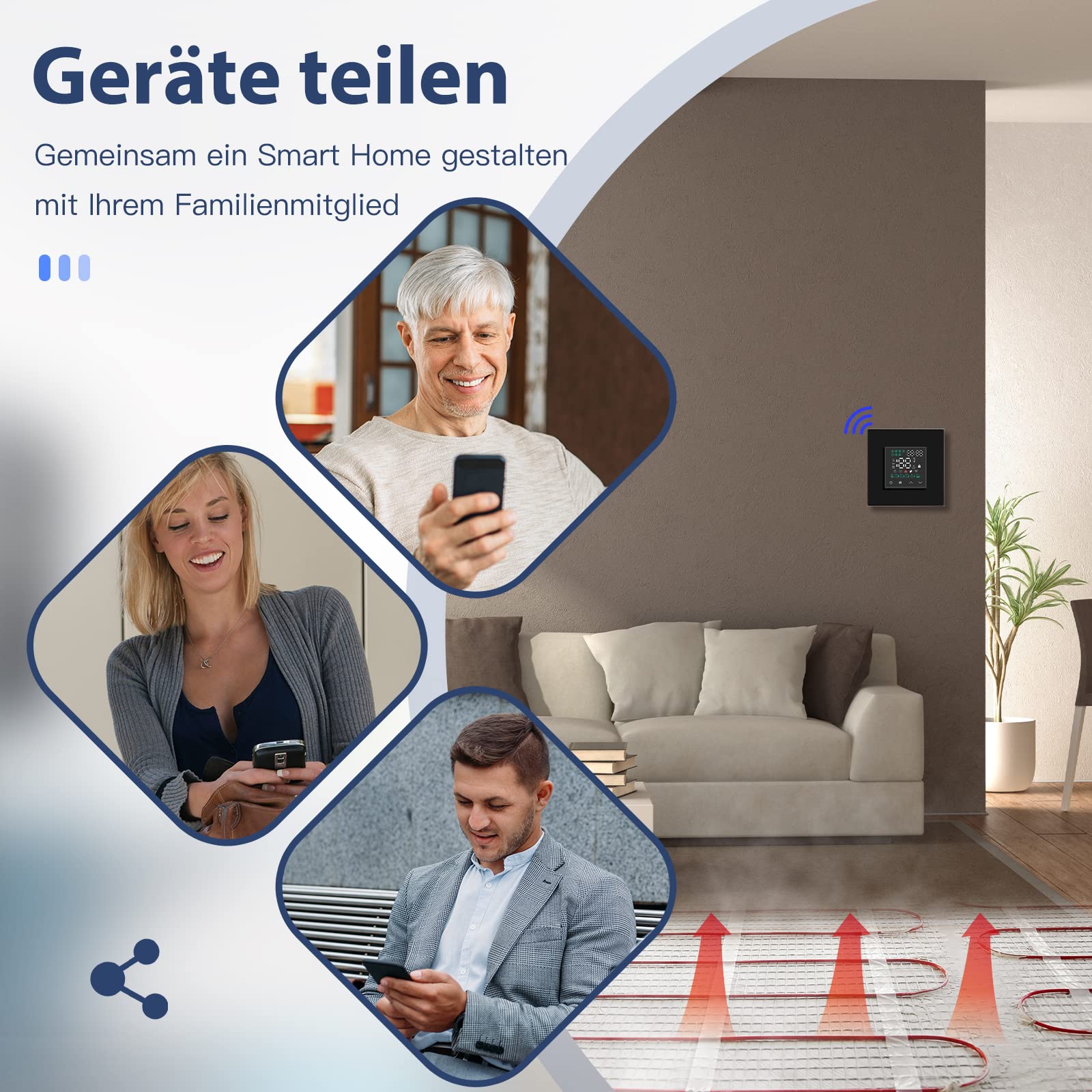 BSEED Smart Home, termostat pokojowy WiFi, programowalne sterowanie temperaturą, do ogrzewania podłogowego, kompatybilny z Alexa Google Home Tuya, bez baterii, czarny