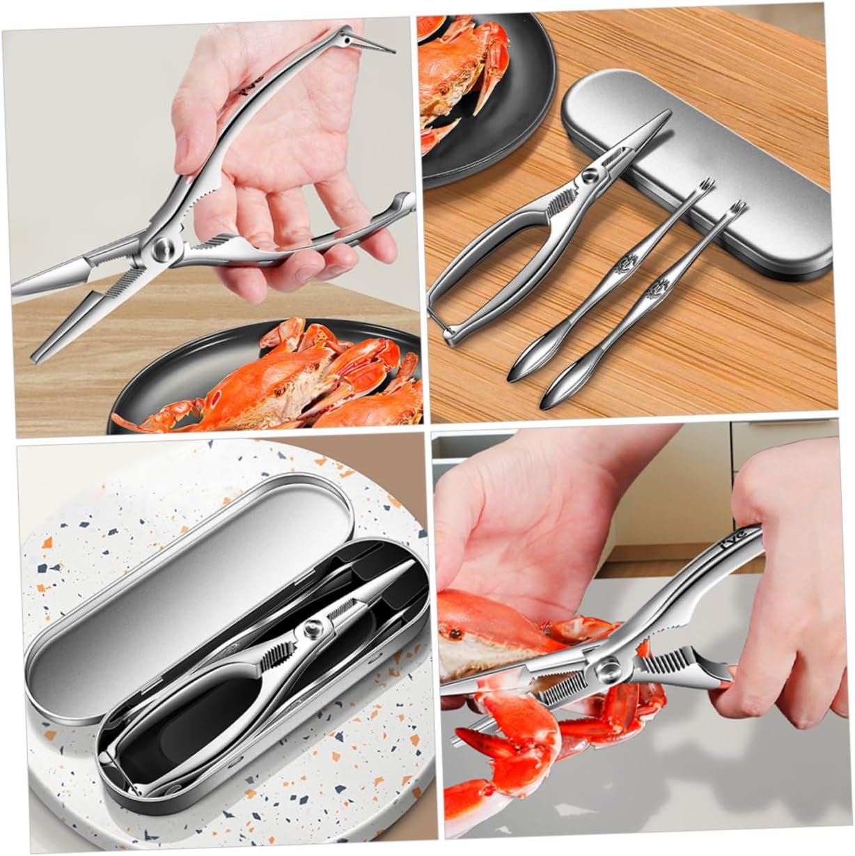 Luxshiny 4 Piece Crab Eating Tools Set Stainless Steel Crab Forks Crackers Seafood Utensils Perfect Present for