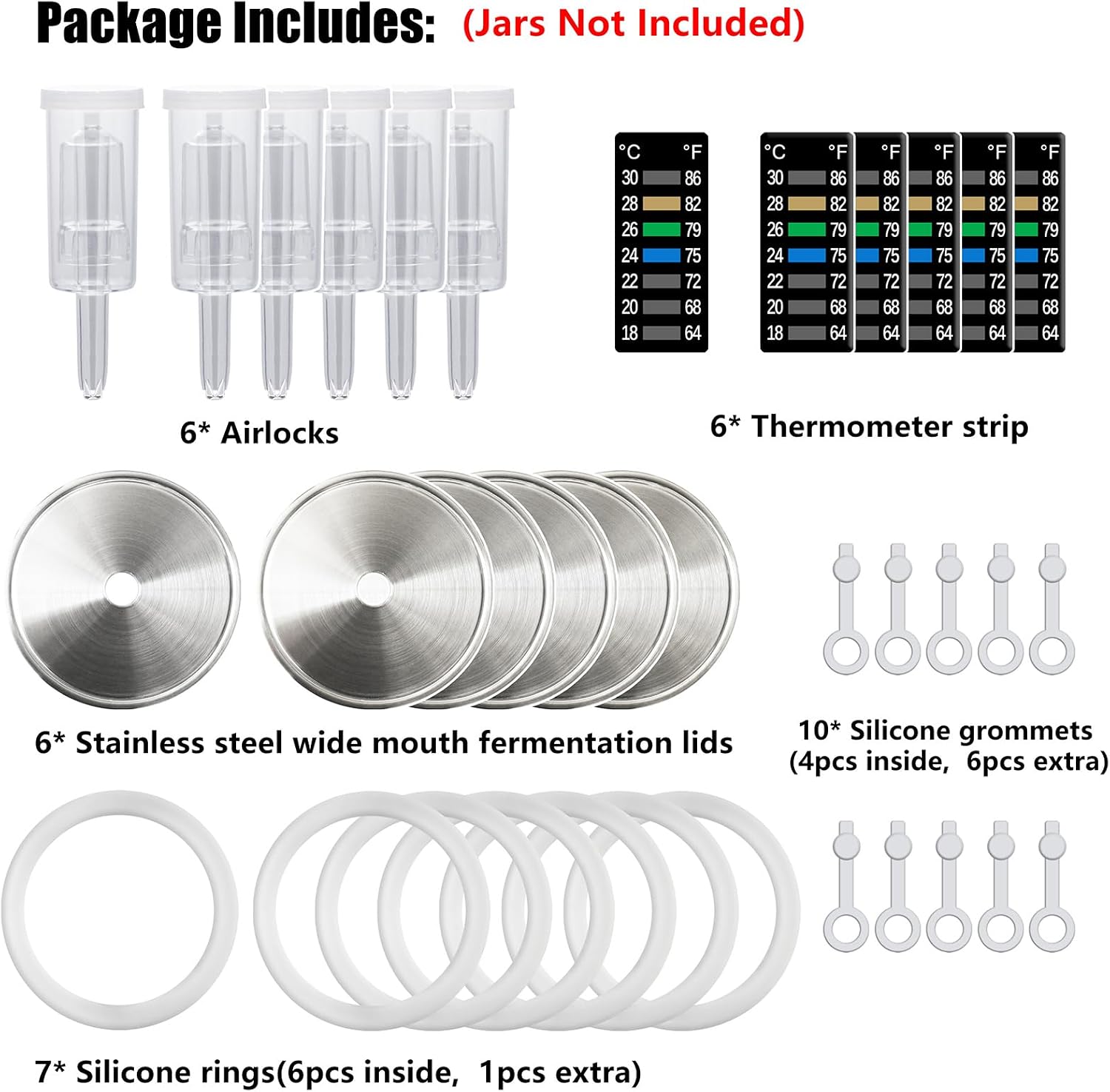 laffeya 6 Set Stainless Steel Wide Mouth Mason Fermentation Lids & Airlocks