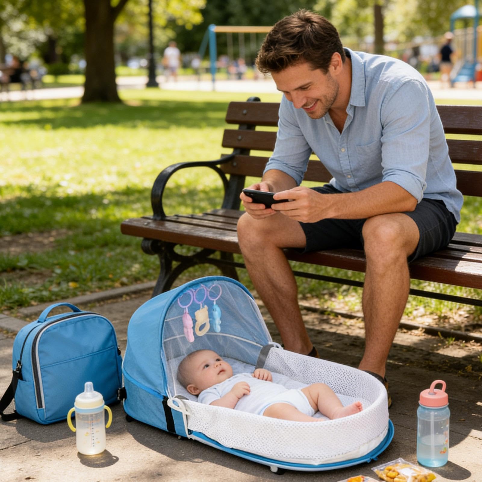 Cuna de Viaje para Niños Pequeños | Plegable, lavable y reutilizable con dosel | Camón infantil con protección de malla | Para salidas familiares, picnic, turismo urbano, cumpleaños y regalos para niñ
