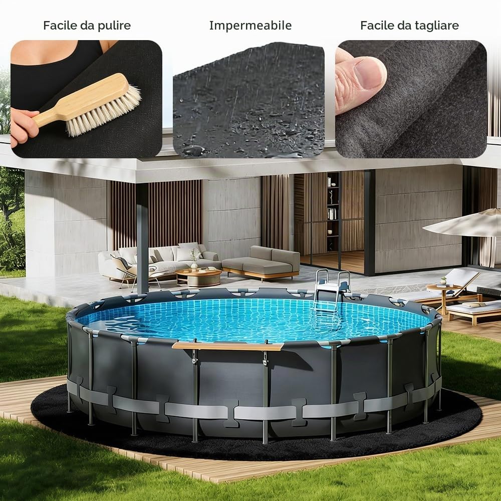4M Tappetino Rotondo per Piscina, Tappetino per Piscina Fuori Terra, Feltro Tappeto Protettivo, Tappetino Piscina Extra Spesso per Piscina, Prolunga Durata del Rivestimento