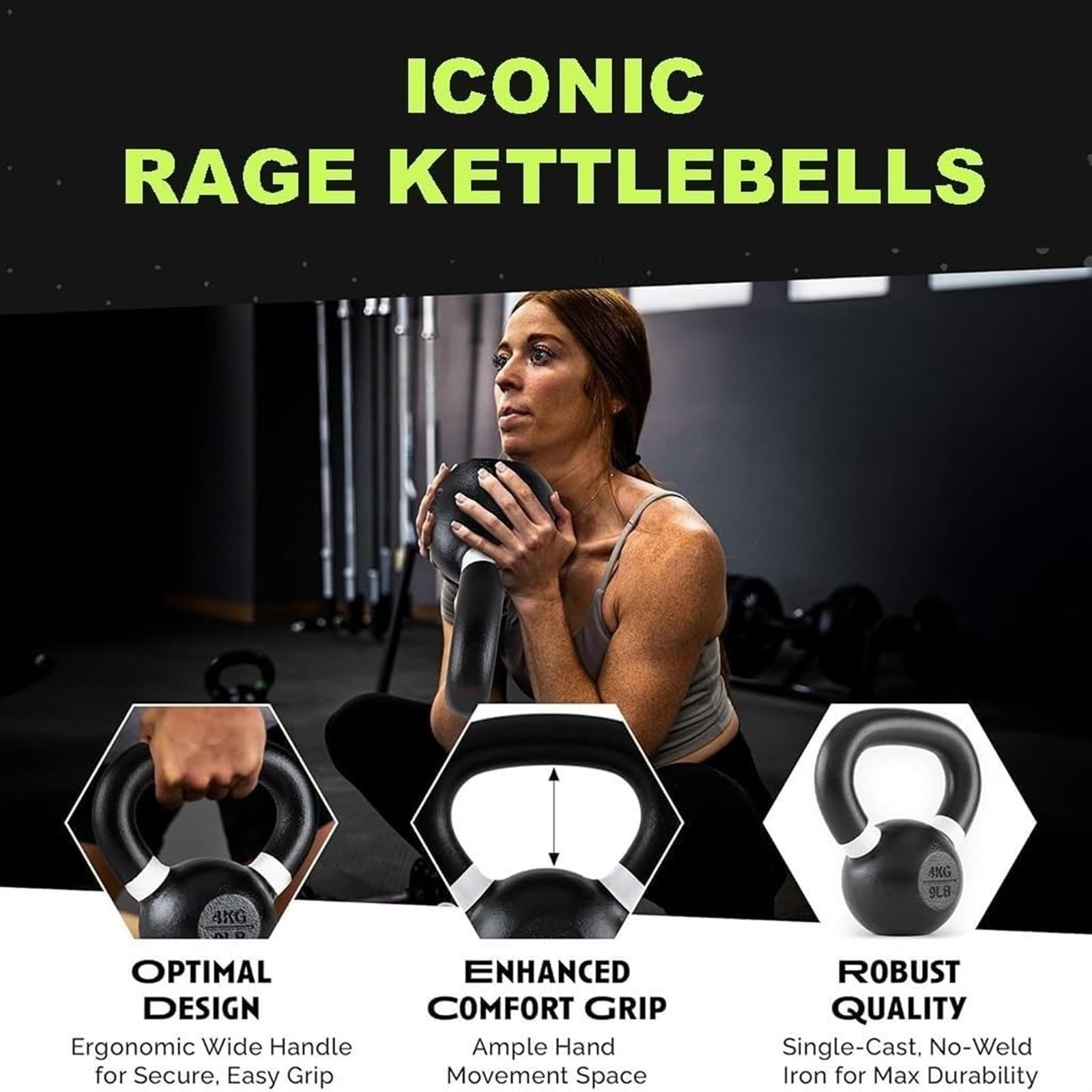 Kettlebell do treningu siłowego dla mężczyzn i kobiet, żeliwny Kettlebell z szerokim uchwytem do domowej siłowni i zestawu ciężarków do ćwiczeń (rozmiar: 10 kg)