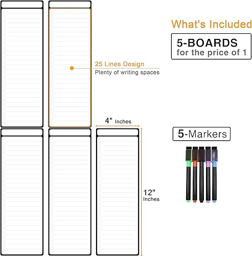 Miniatura 3 de Pizarra magnética de borrado en seco para nevera, 5 unidades, lista de tareas magnéticas, pizarra blanca para refrigerador de 12 x 4 pulgadas,