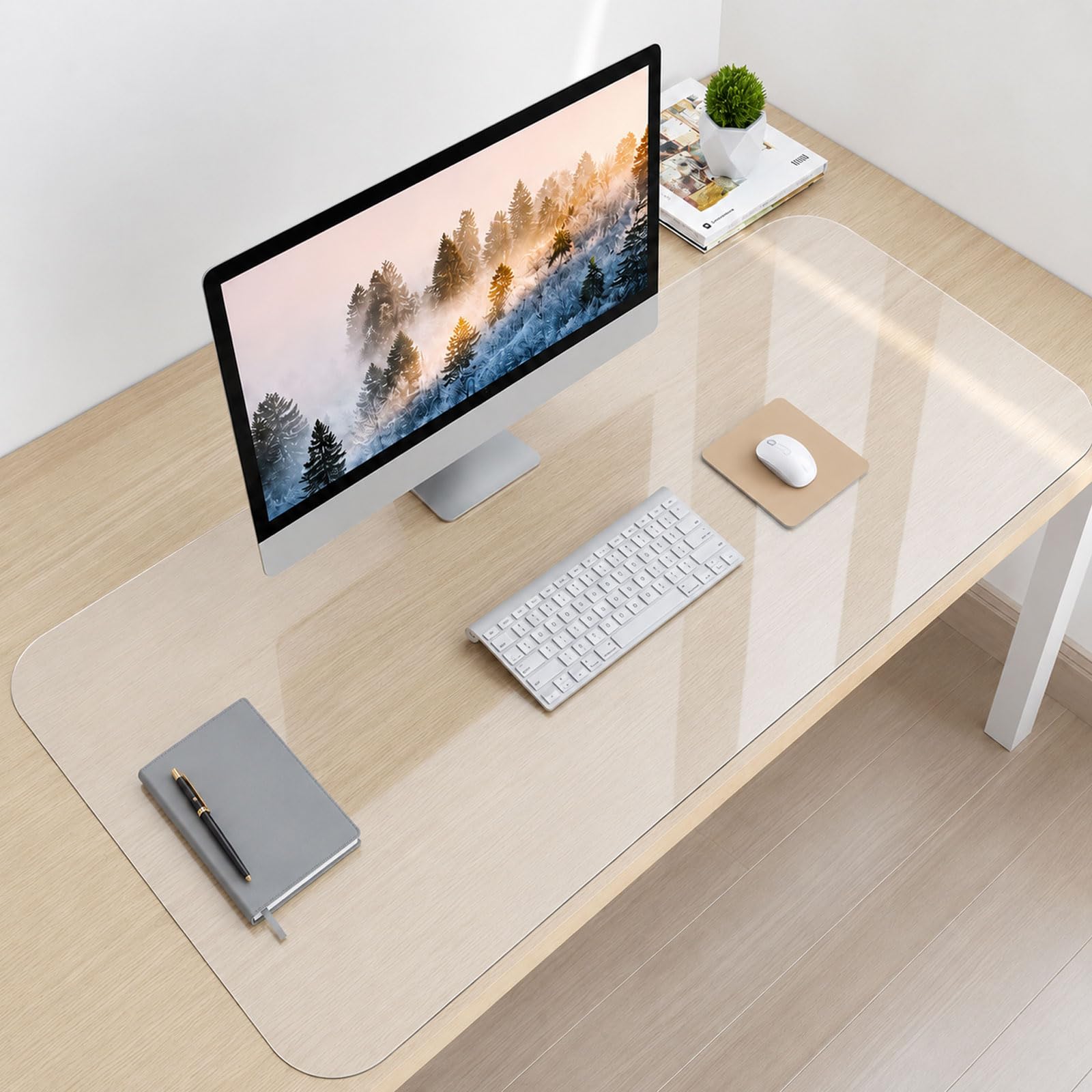 Clear Desk Mat, 120 x 60cm PVC Clear Desk Protector Mat with Round Edge