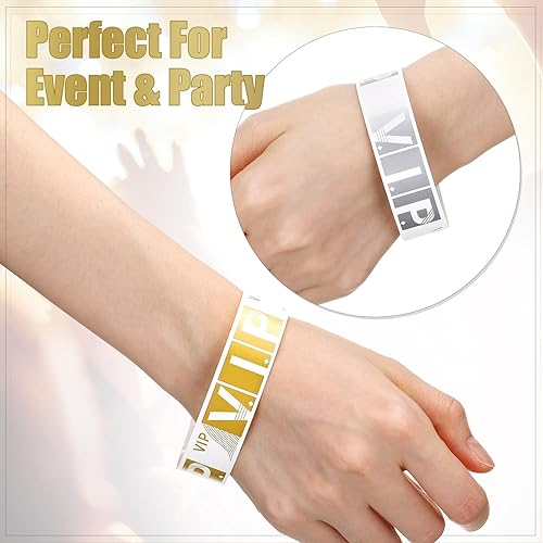 Miniatura 5 de 400 pulseras VIP para eventos, impermeables, para fiestas, pulseras de papel doradas y plateadas, pulseras de papel ligeras, pulseras personalizadas